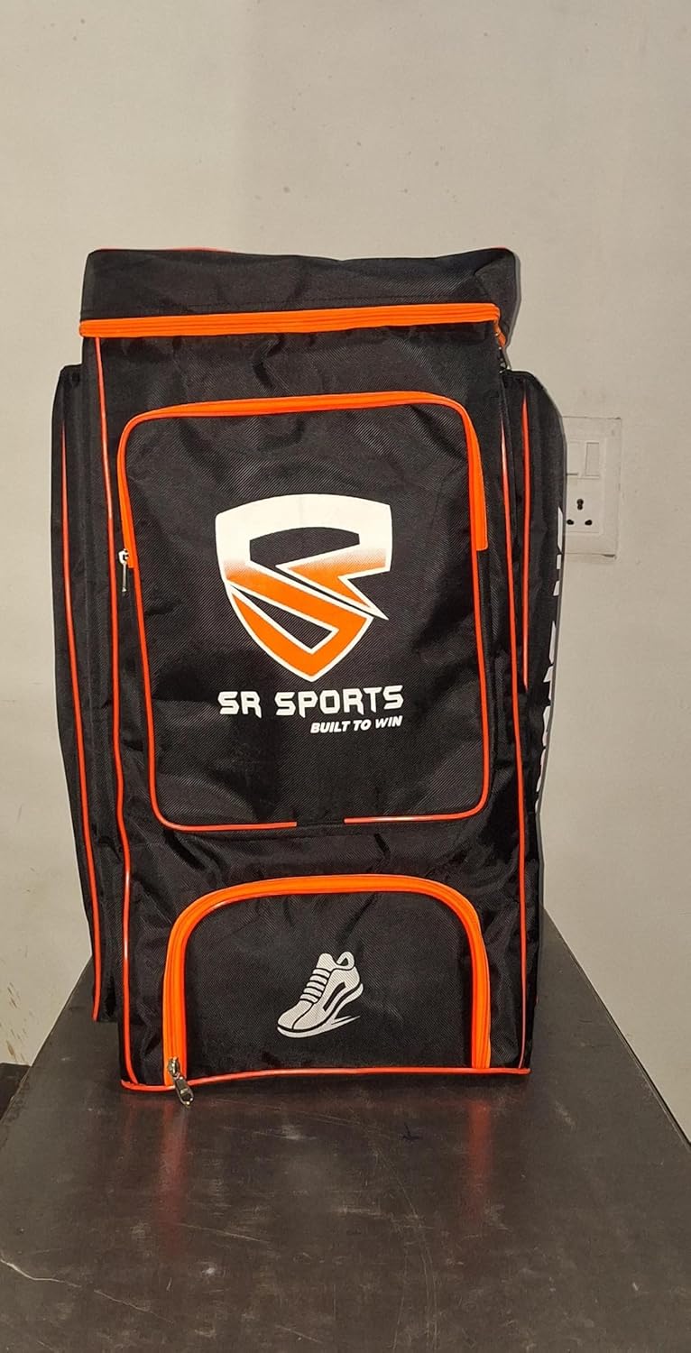 SR Sports Bolt Cricket Kit Duffle Bag, Black with Red Trim, Professional Sports Equipment Carrier
