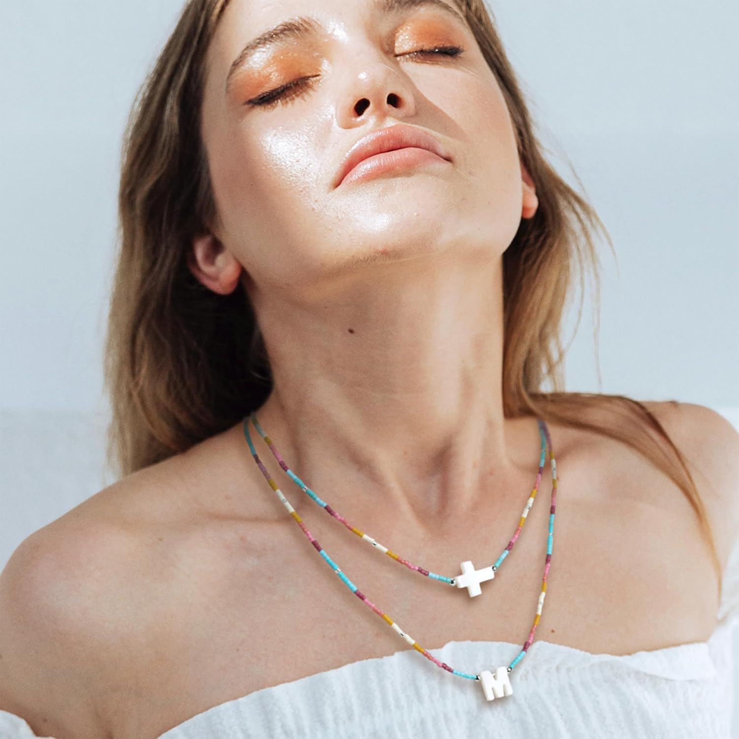 Colorful Beaded Initial Heart Star Cross Choker Necklaces for Women, Boho Handmade Personalized Seed Beads Letter Name Necklace Beach Surfer Bohemian Jewelry Gift. - Image 2