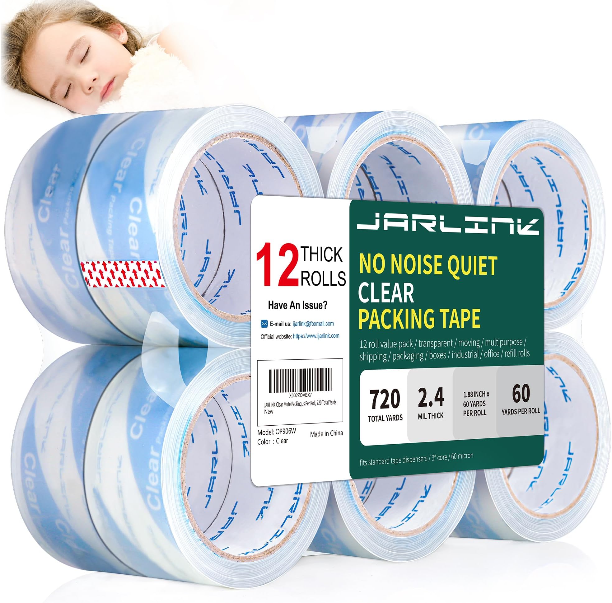 JARLINK Clear Packing Tape (12 Rolls), Heavy Duty