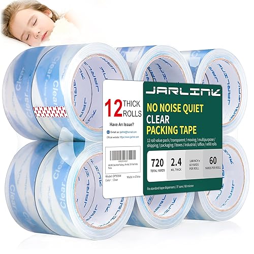 Miniatura 8 de JARLINK Cinta de embalaje silenciosa transparente sin ruido (18 rollos), cinta de embalaje resistente para embalaje de envío, sellado en movimiento,