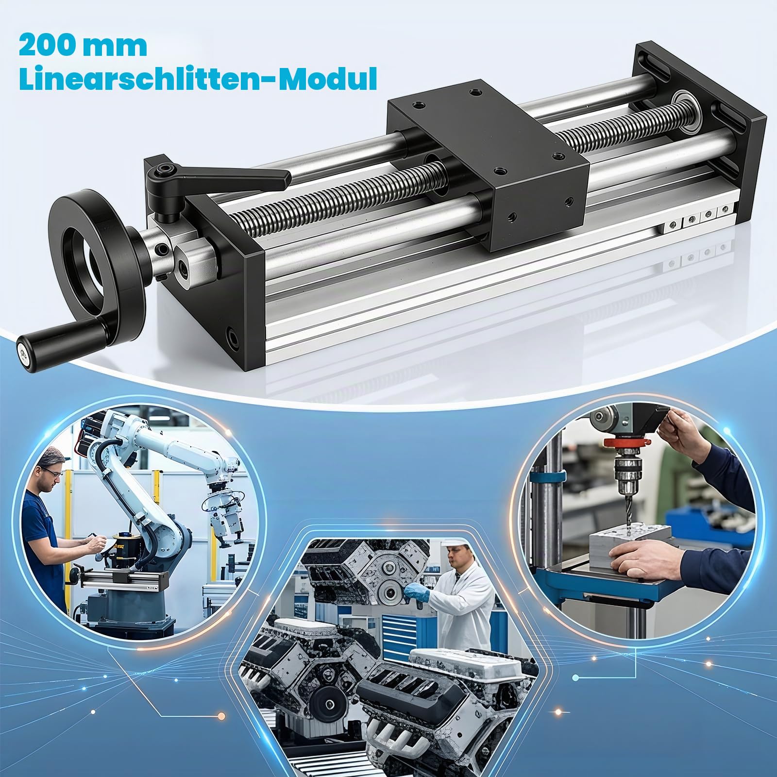 Linearführung, 200mm Linearführungen Linearschiene Hohe Präzision Manuelle Linearführung mit Verriegelung Handrad Kugelumlaufspindel ±0,05 mm Lineartisch für CNC-Ausrüstung Transformation