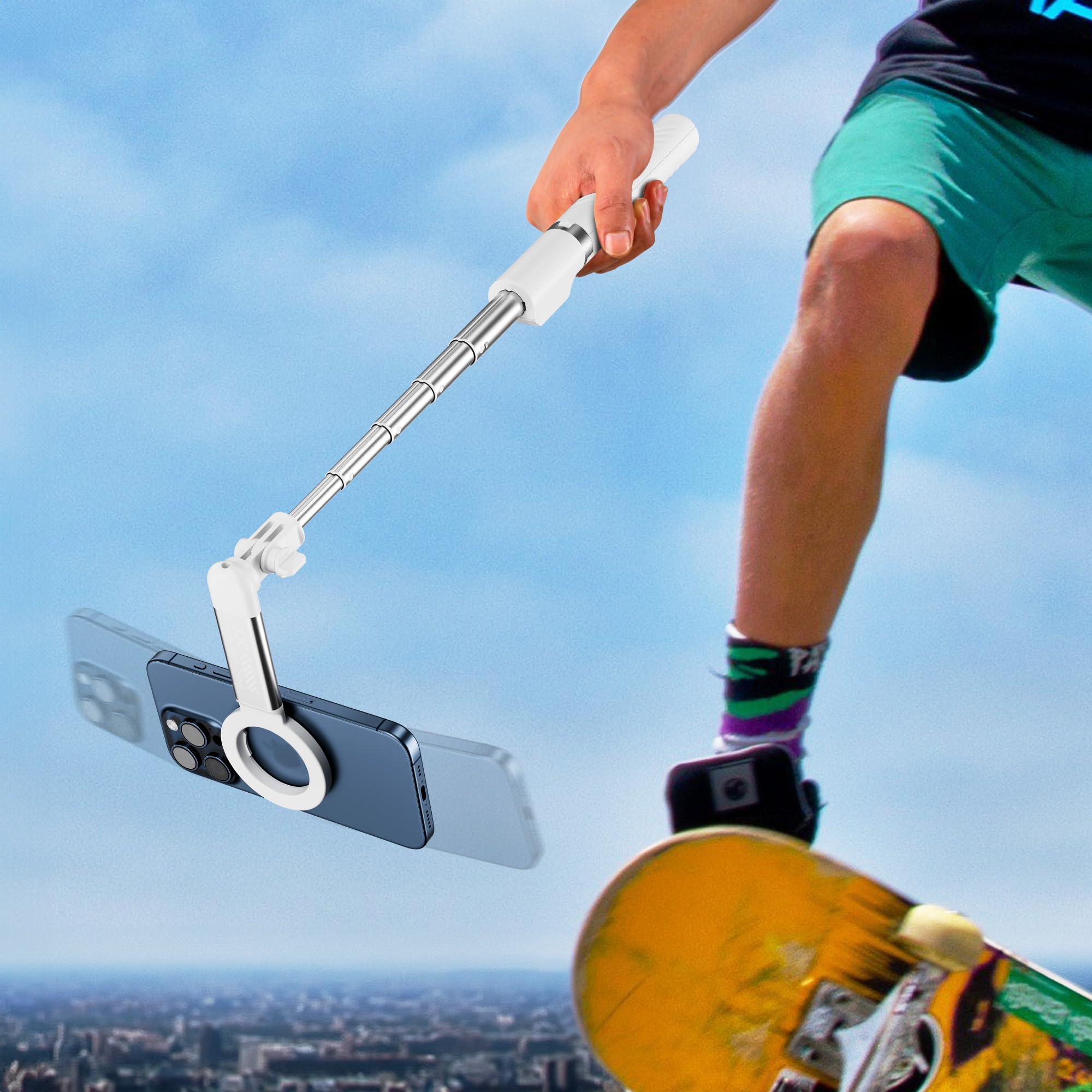 Perche à selfie magnétique pour téléphone portable avec télécommande rechargeable et support de trépied pour téléphone avec 2 griffes, trépied portable pour selfies en plein air, voyage, streaming en
