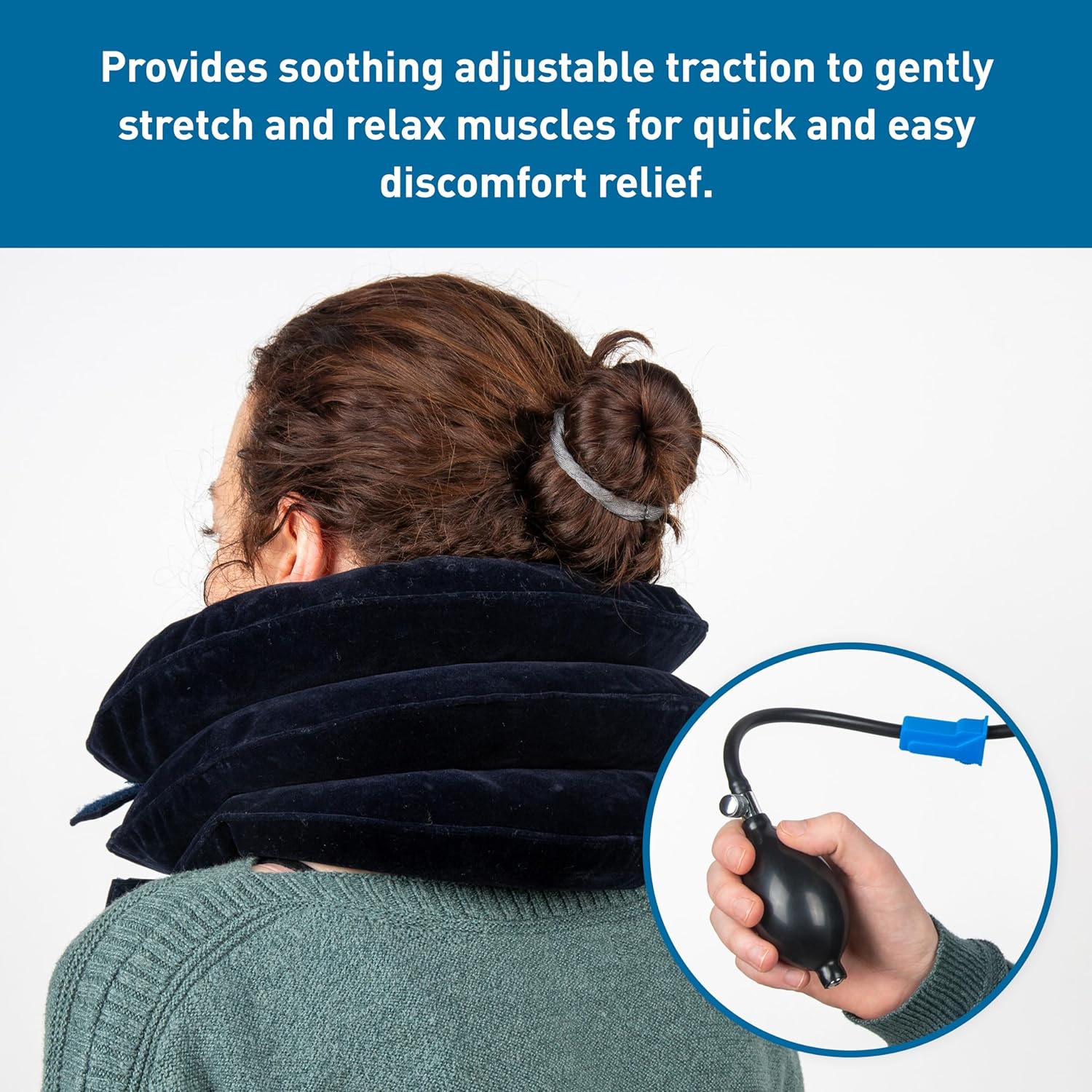 Body Sport Cervical Traction Collar Neck Brace, Decompression and Compression Adjustable, Neck Support for Spinal Alignment and Neck Discomfort, with Soft Fabric and Easy-to-Use Inflator Bulb