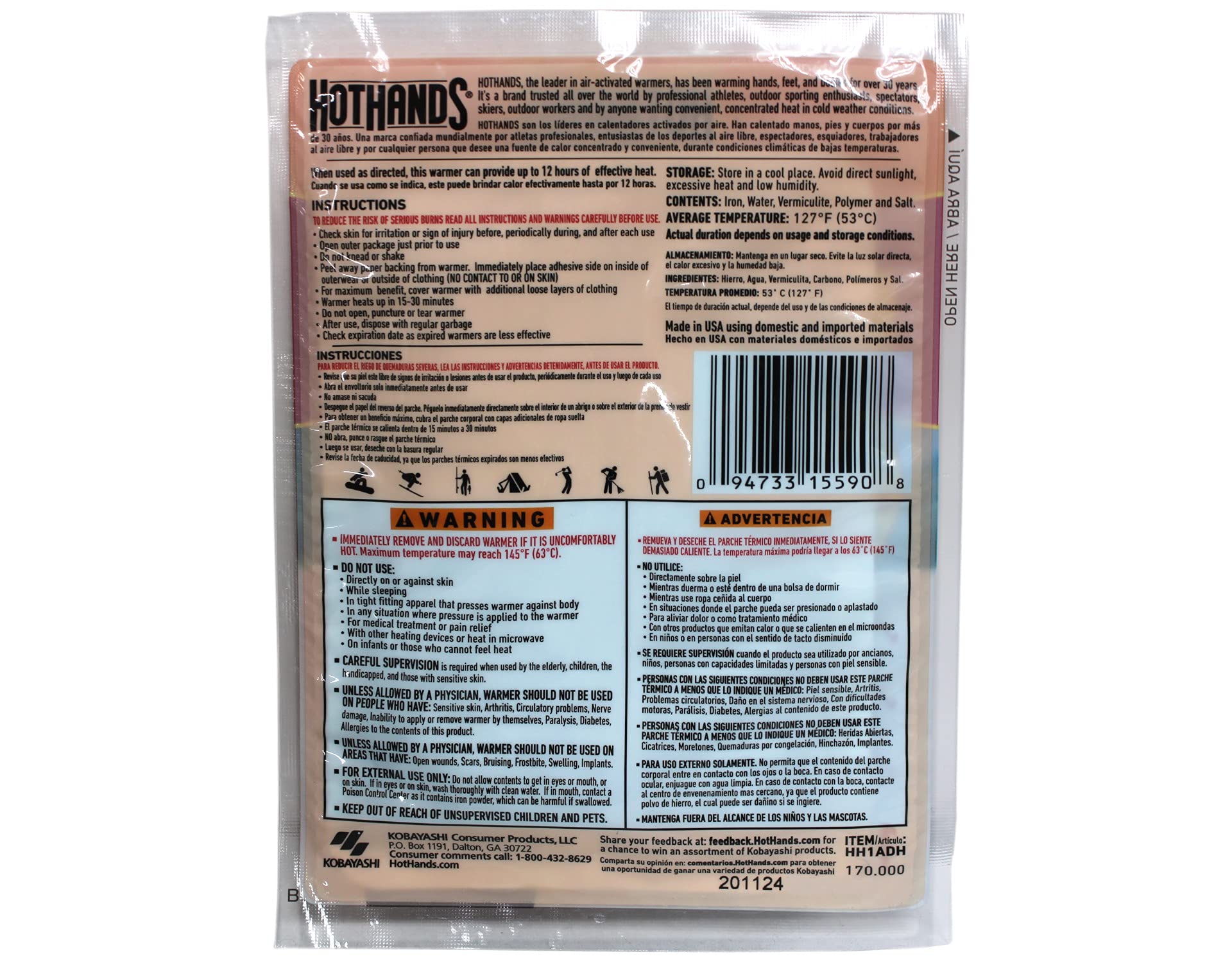 HotHands Stick-On Body Warmer, Super-Sized, Air Activated, Up to 12 Hours of Heat, Individually Packed (Pack of 20)