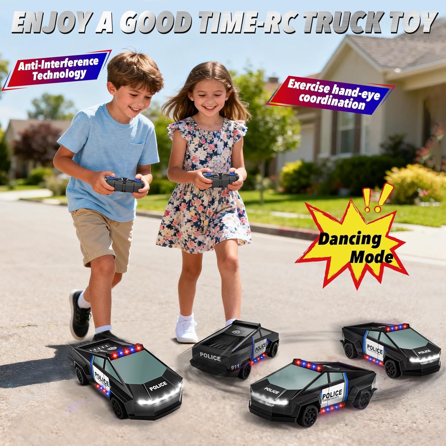 MACALOCA Remote Control Car Toys, 1:20 Police Theme RC Truck with Flashing LED Lights and Loadspace, 2.4 GHz Rechargeable Racing RC Cars Vehicle Toys for Kids Boys Girls 3 5 7 10, Summer