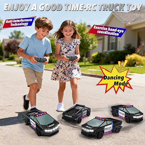 Miniatura 6 de Juguetes de coche a control remoto, camión RC con temática de policía 1:20 con luces LED intermitentes y espacio de carga, 2.4 GHz recargable de