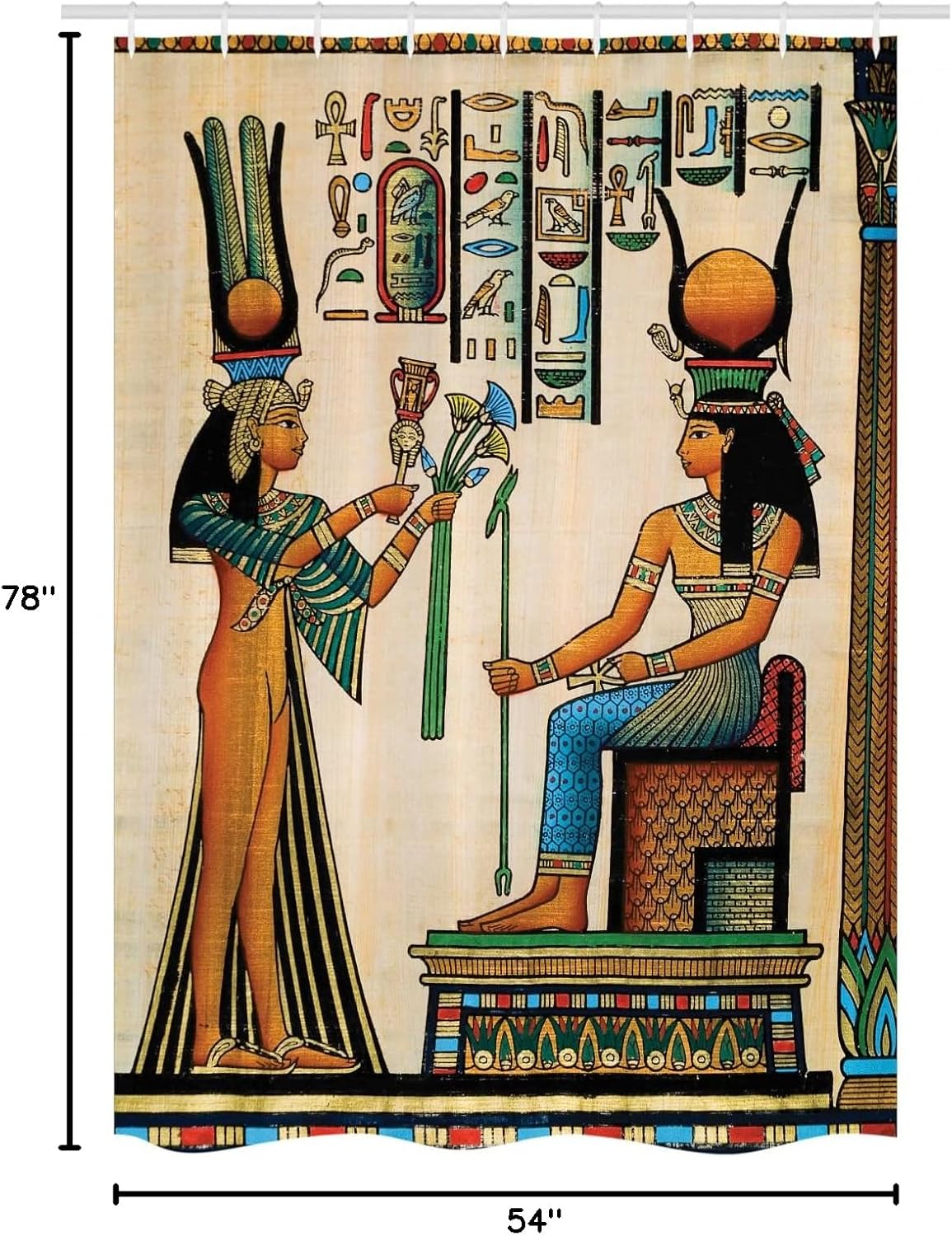 Ambesonne Egyptian Print Stall Shower Curtain, Old Papyrus Depicting Queen Nefertari Historical Empire Art, Fabric Bathroom Decor Set with Hooks, 54" W x 78" L, Burnt Orange Eggshell Green