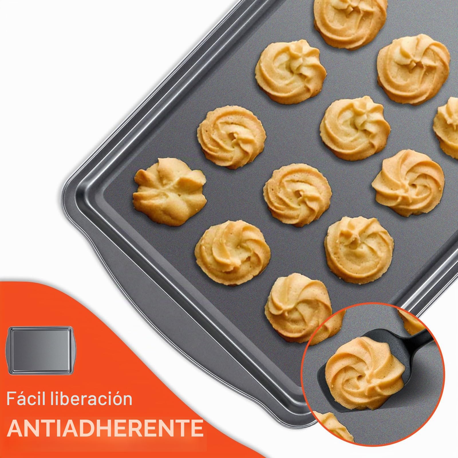 BEWOS Bandeja de horno de acero al carbono de 2 piezas con asa, 43,5 x 30 x 2 cm, bandejas de horno antiadherentes, bandejas grandes para horno, aptas para lavavajillas y fáciles de limpiar, juego de