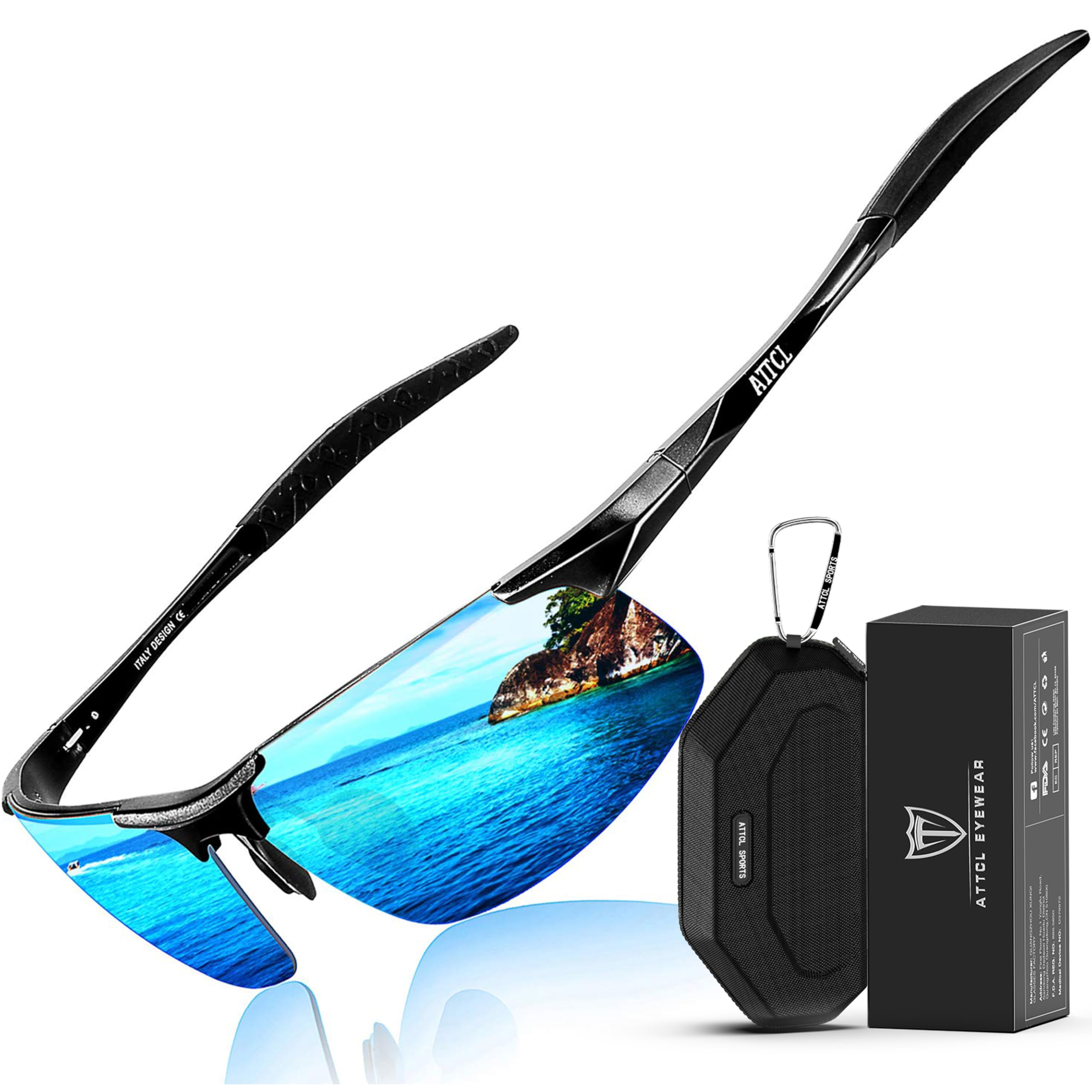 ATTCL Occhiali da sole polarizzati da uomo, per pesca, golf, protezione UV400