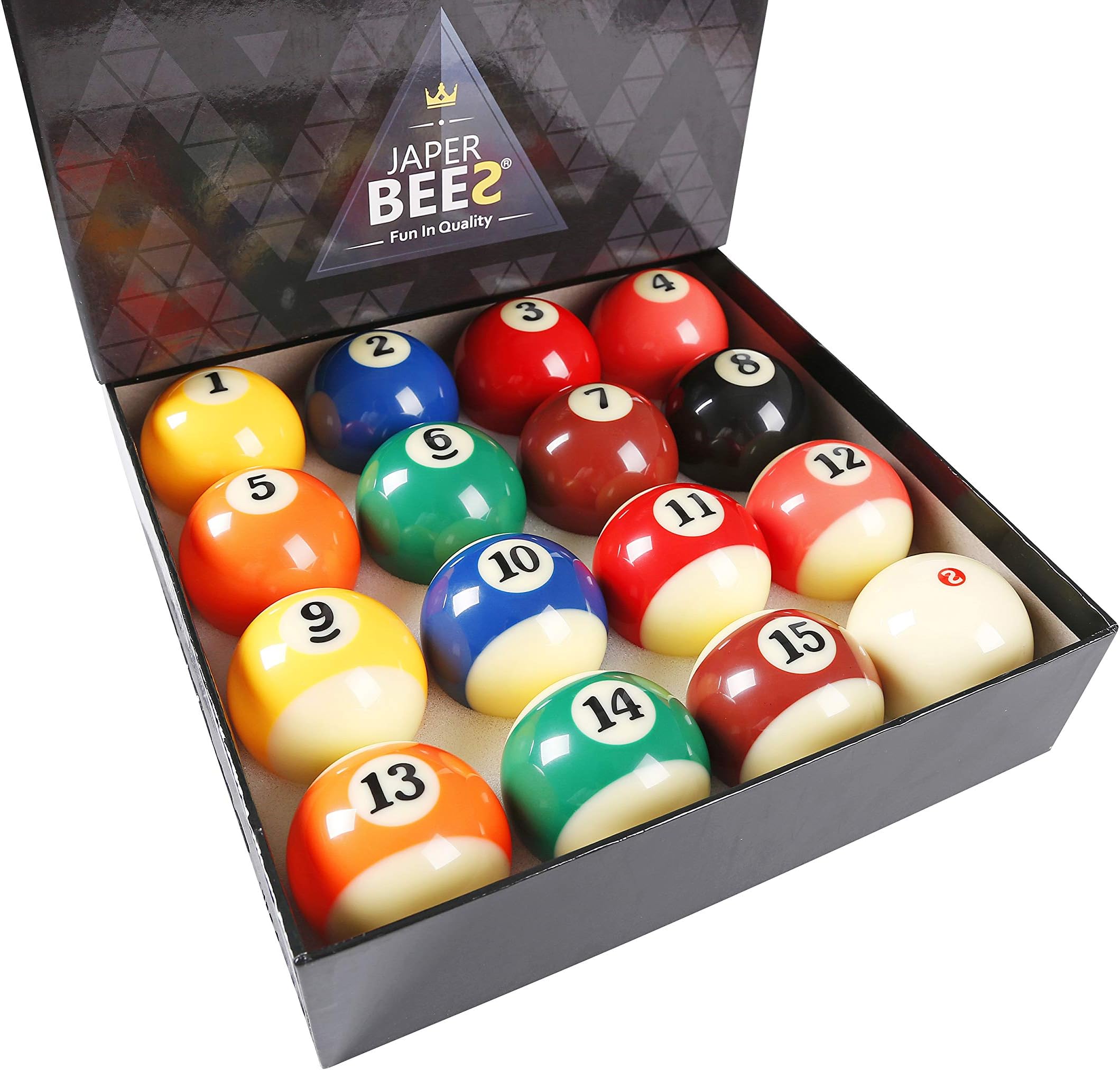 JAPER BEES Billiard Ball/Pool Ball Set Complete 16balls 2-1/4" Regulation Size&Weight Resin Ball