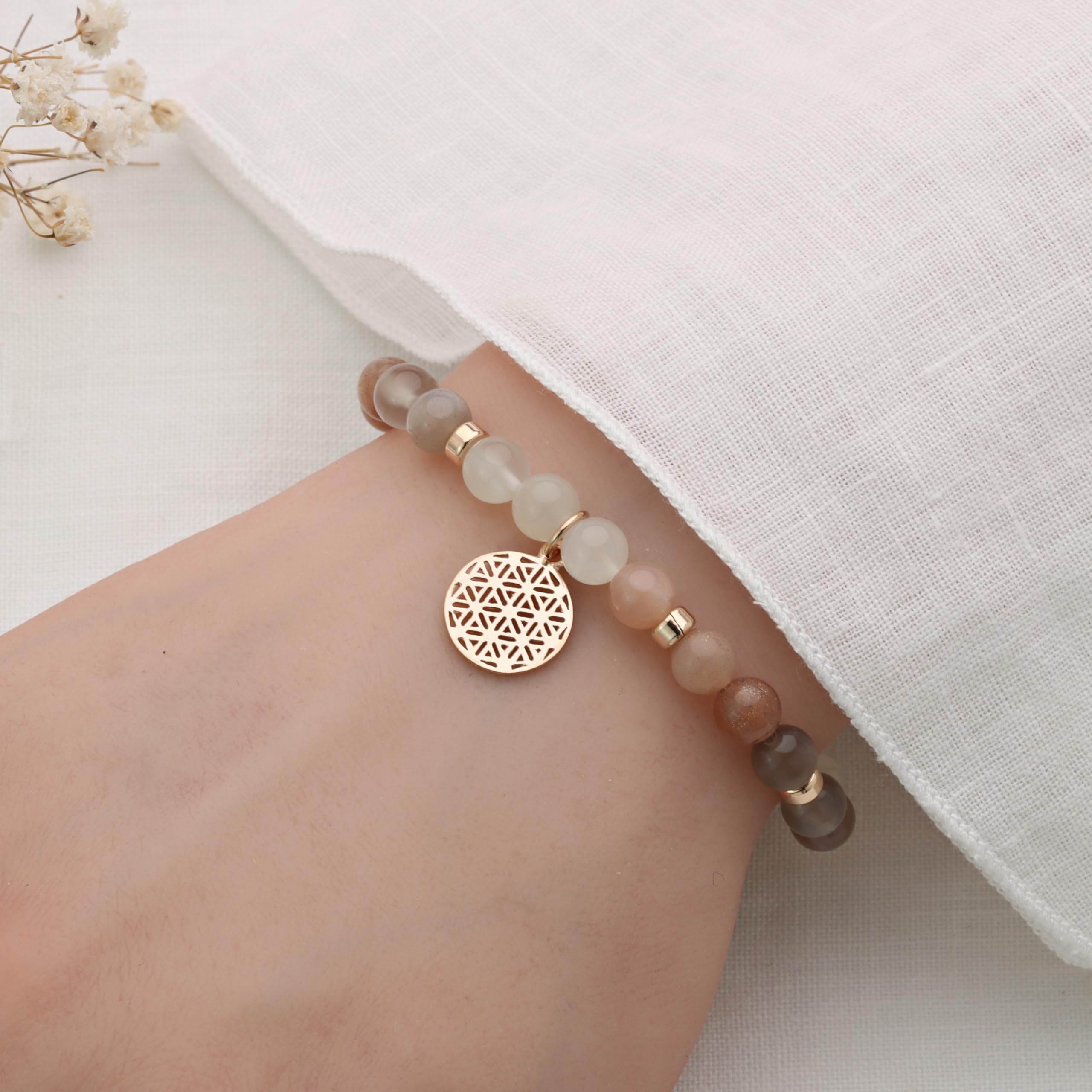 LEBENSBLUME Armband Frauen aus echtem MONDSTEIN (Orthoklas)