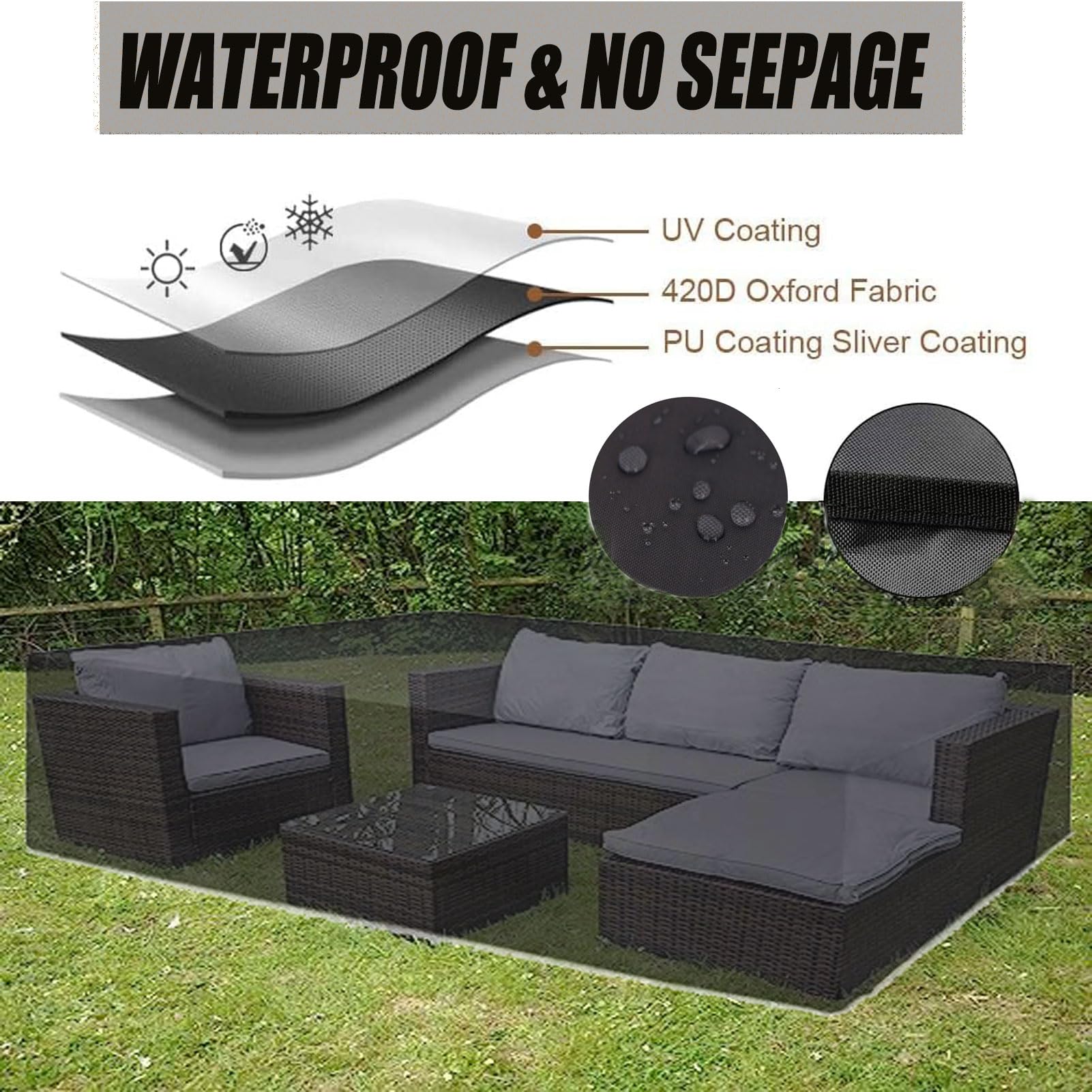 Pokrowce na meble ogrodowe Wodoodporne 200x200x80cm, wytrzymałe pokrowce na meble ogrodowe, 420D Oxford Outdoor Prostokątne pokrowce na stół, odporne na rozdarcia, pyłoszczelne
