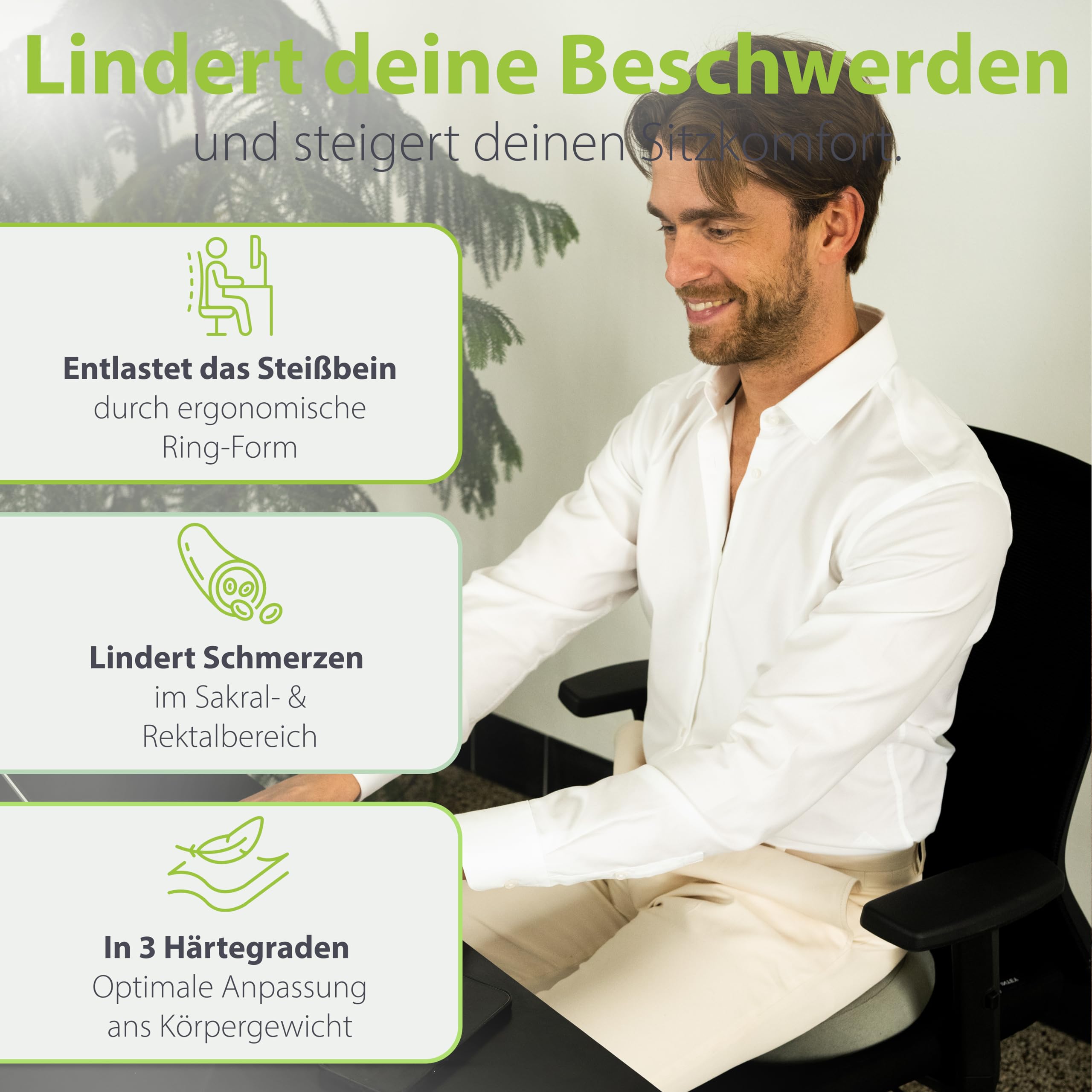 feela.® Orthopädisches Sitzring [3 Härtegrade] – Hämorrhoiden Sitzkissen mit Loch – nach OP & Geburt – Sitzring Steißbein Entlastung, Hämorriden Kissen, Sitzdonut – lindert Schmerzen (Hart)
