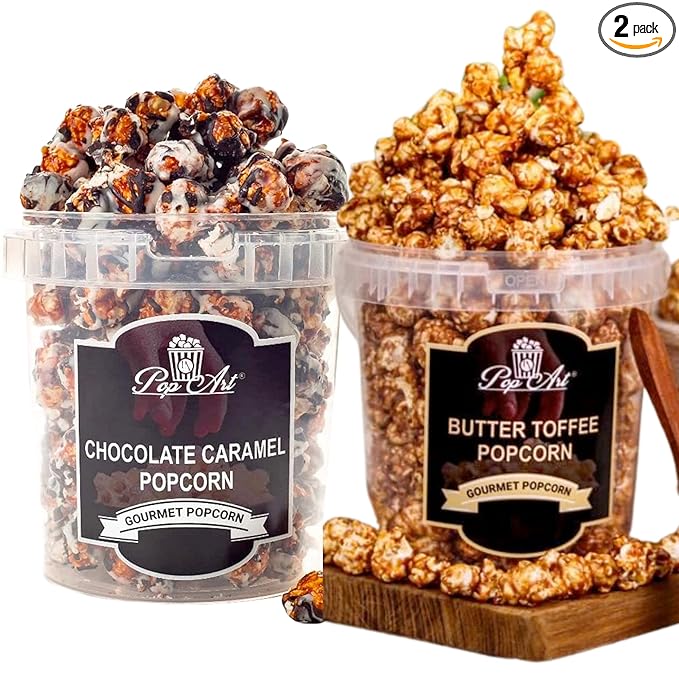 Popart Butter Toffee Caramel Popcorn, 225 Grams/Chocolate Caramel Flavoured Popcorn, 275 Grams | Ready to Eat | Gourmet Snack | | Sweet and Savoury | Anytime Snack | Air-Tight Jar |