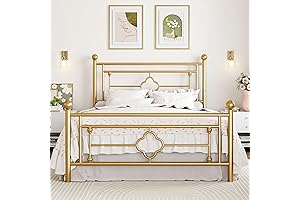 SHA CERLIN Gold Headboard Metal Platform Bed Frame