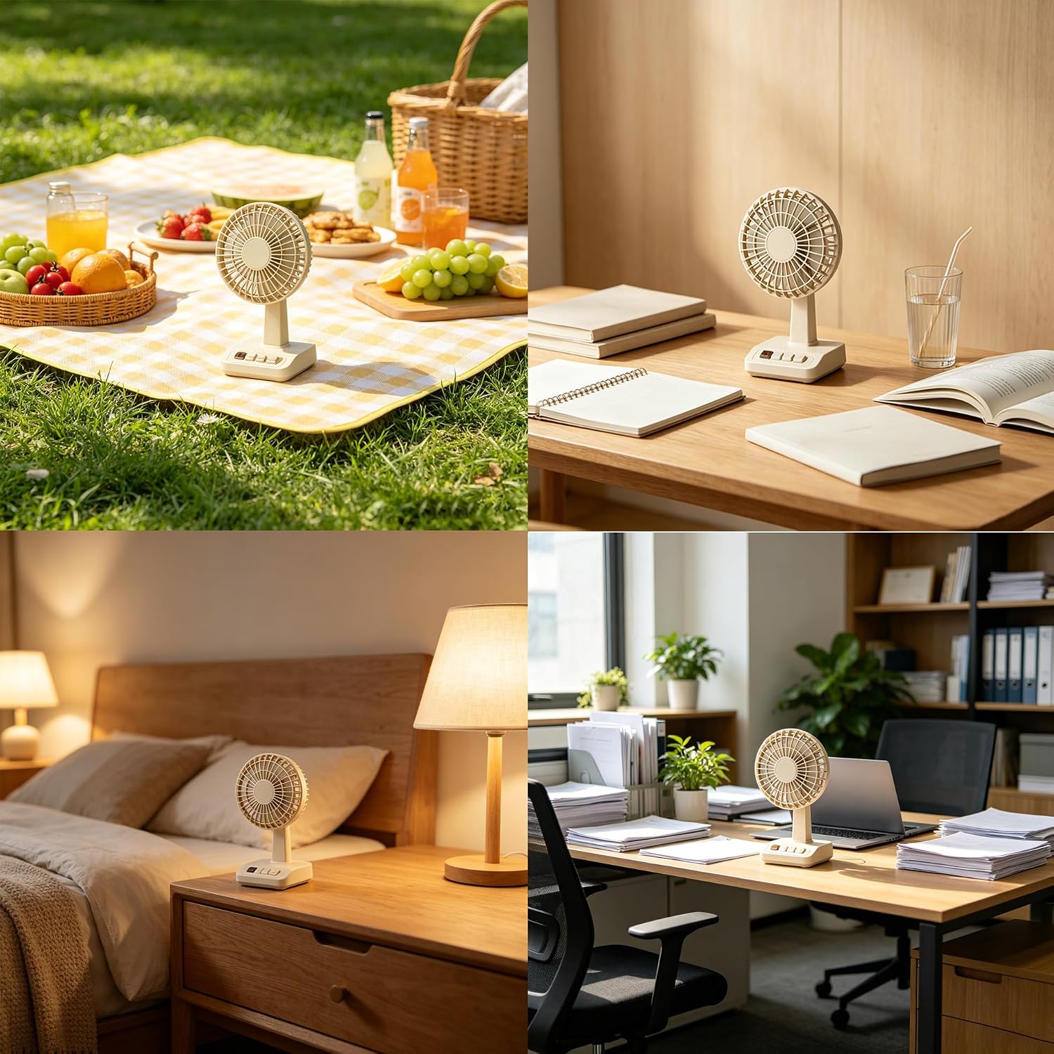 Small Desk Fan,Mini USB Rechargeable Quiet Table Personal Fan with Retro Buttons 90°Adjustable 5 Speeds Natural Wind for Home Bedroom Office Camping(Beige)