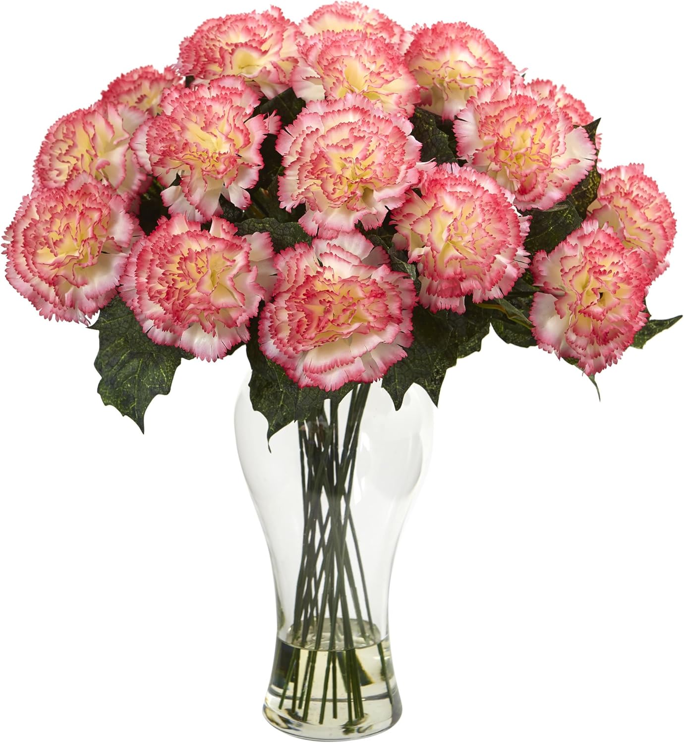 Nearly Natural Carnation Arrangement with Vase, Cream Pink