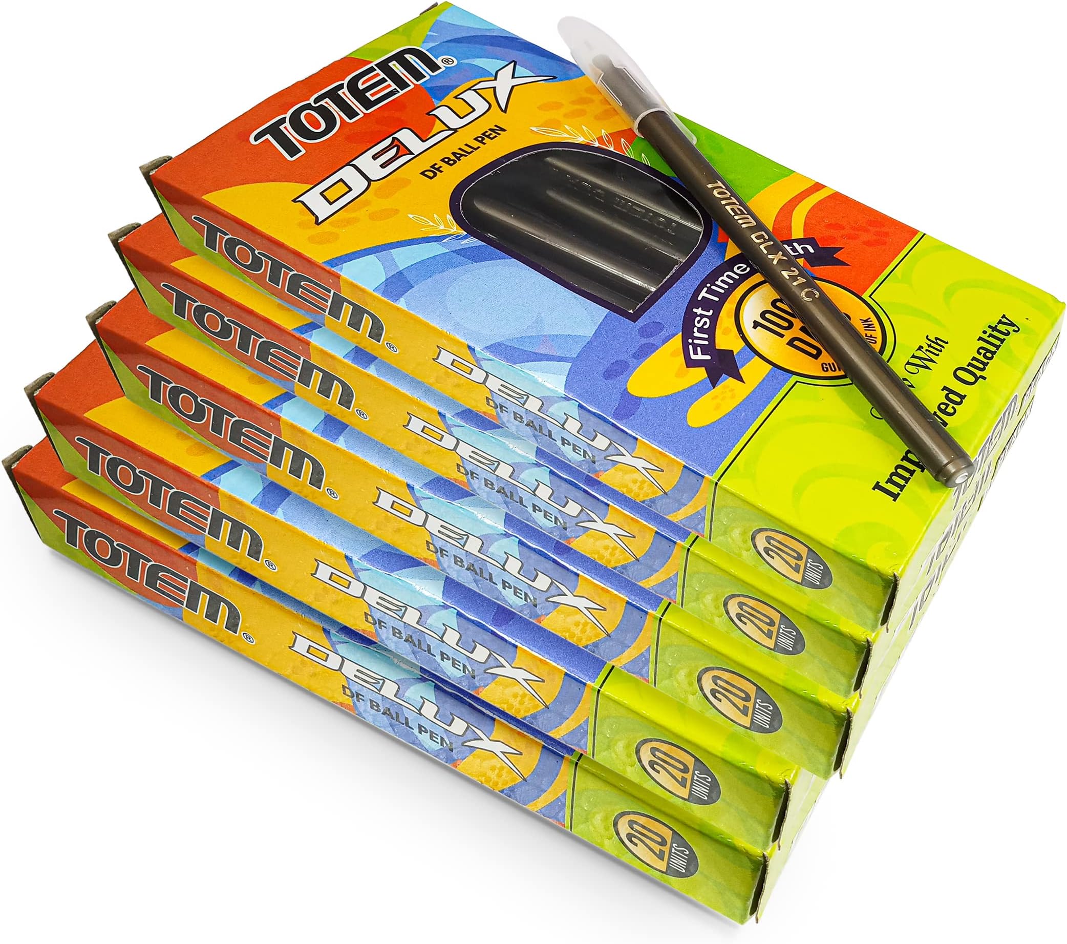 TOTEM Delux Ball Pen | 100 Black Ink Pen | Lightweight Body Design | Use and Throw Pen | For One Time Use | Ideal for School Office & Business | Budget Friendly Stick Ball Point Pen