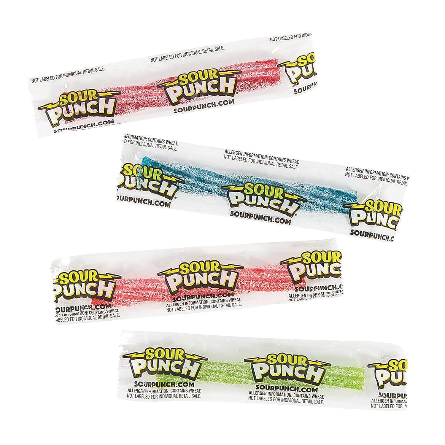 Sour Punch Twists Straw Twists Bulk Pack | 200 Individually Wrapped Candy Sticks in Reusable Plastic Tub | Chewy Sour Candy Variety Pack in 4 Assorted Flavors, Assorted,Blue