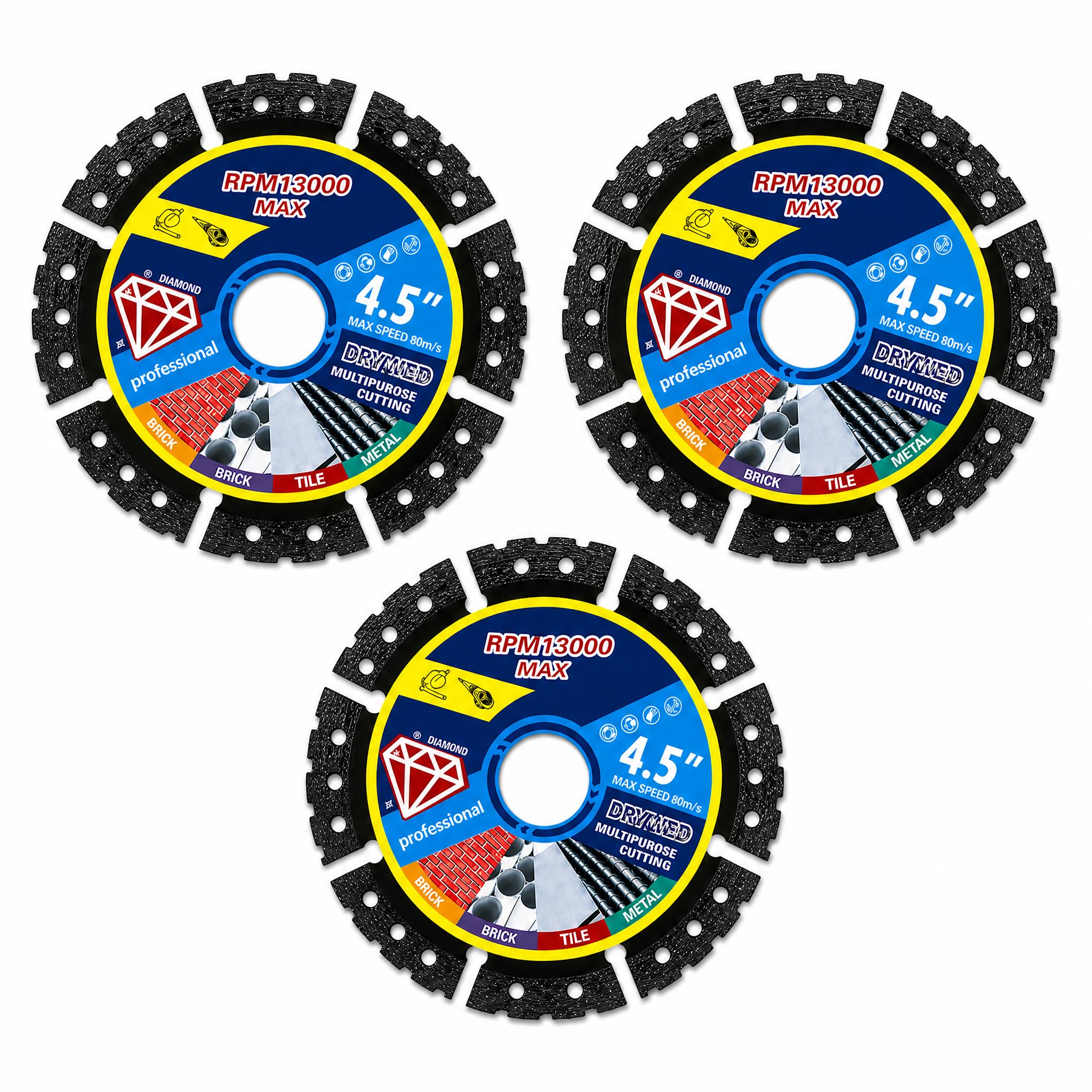 3PCS Diamond Multi Purpose Saw Blades 115mm/4.5 Inch