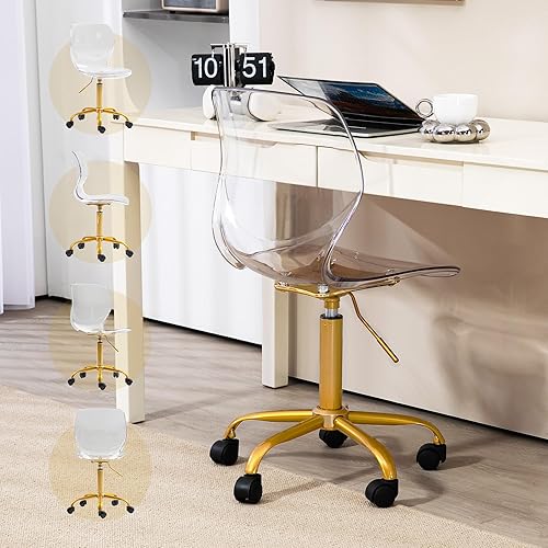 Miniatura 46 de Silla de escritorio de acrílico transparente, moderna, pequeña, con ruedas, linda silla de plástico sin brazos, silla de plástico Lucite para el