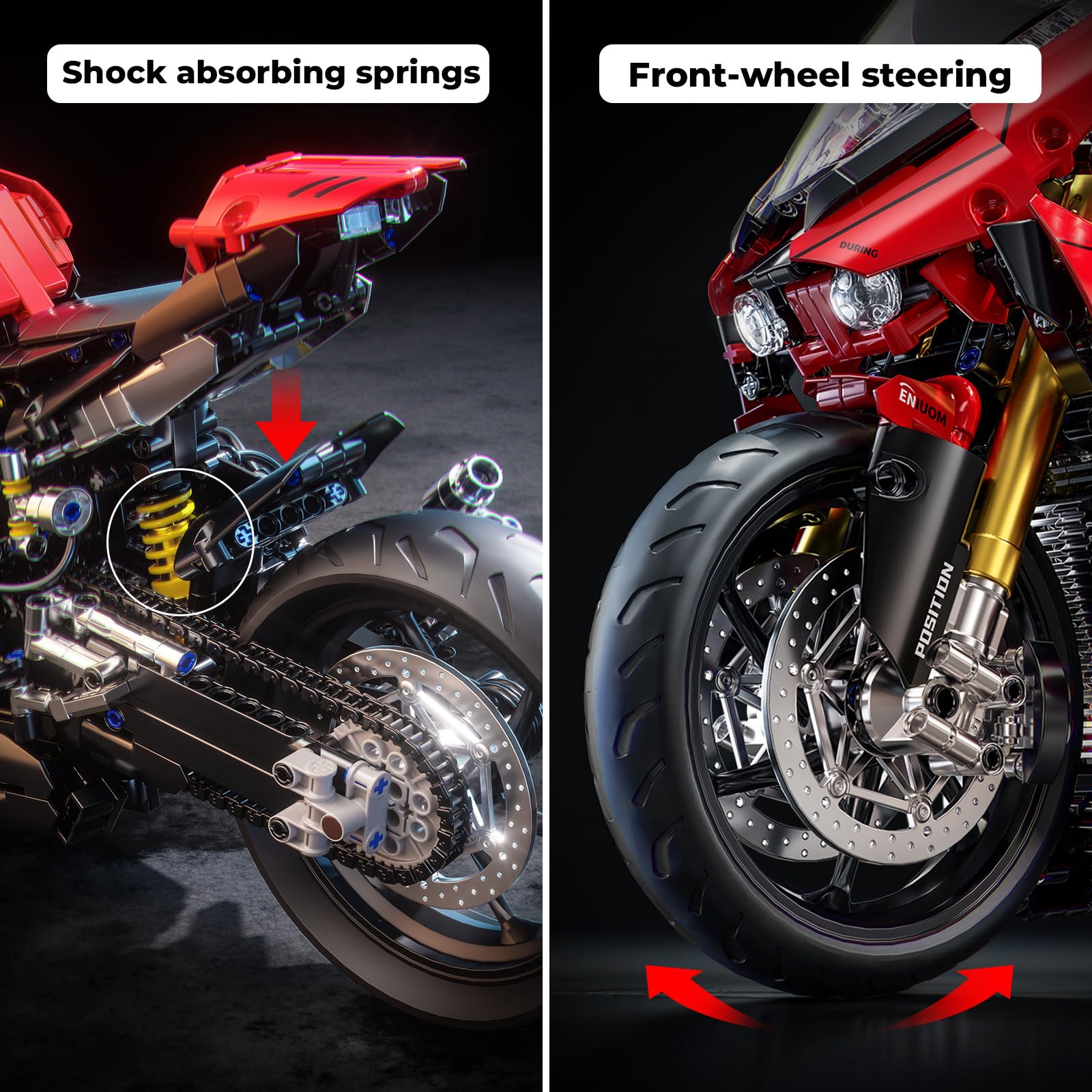 Flubecrux Technik Motorrad Klemmbausteine Modell 1:5 | 2024 Teile Technik Auto Bausatz mit realistischem Design, beweglichen Funktionen und Ausstellungsständer