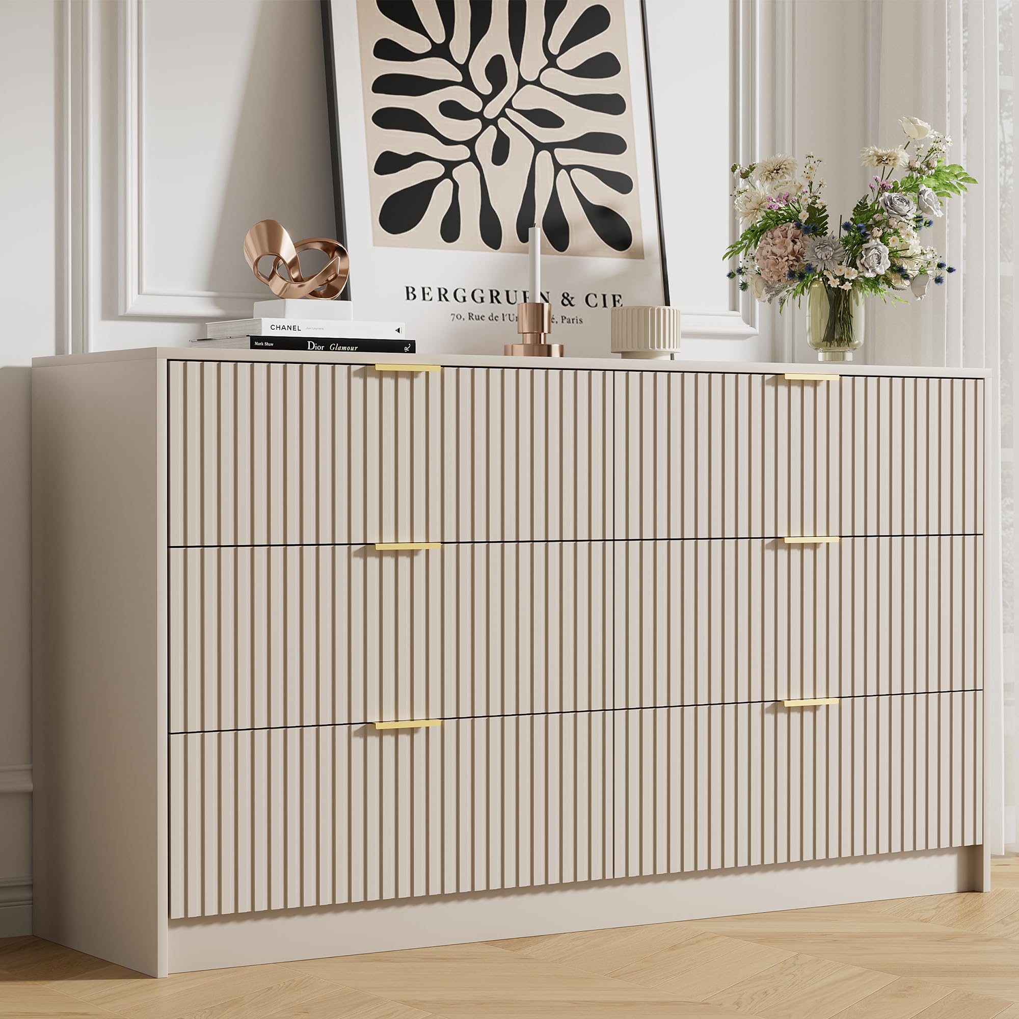 Furniway Beige 6-Drawer Dresser
