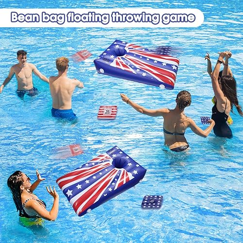 Miniatura 3 de Fisca Juego de Cornhole inflable para piscina, juguete flotante para lanzar bolsas de frijol, juguetes de fiesta de verano para niños, adolescentes,