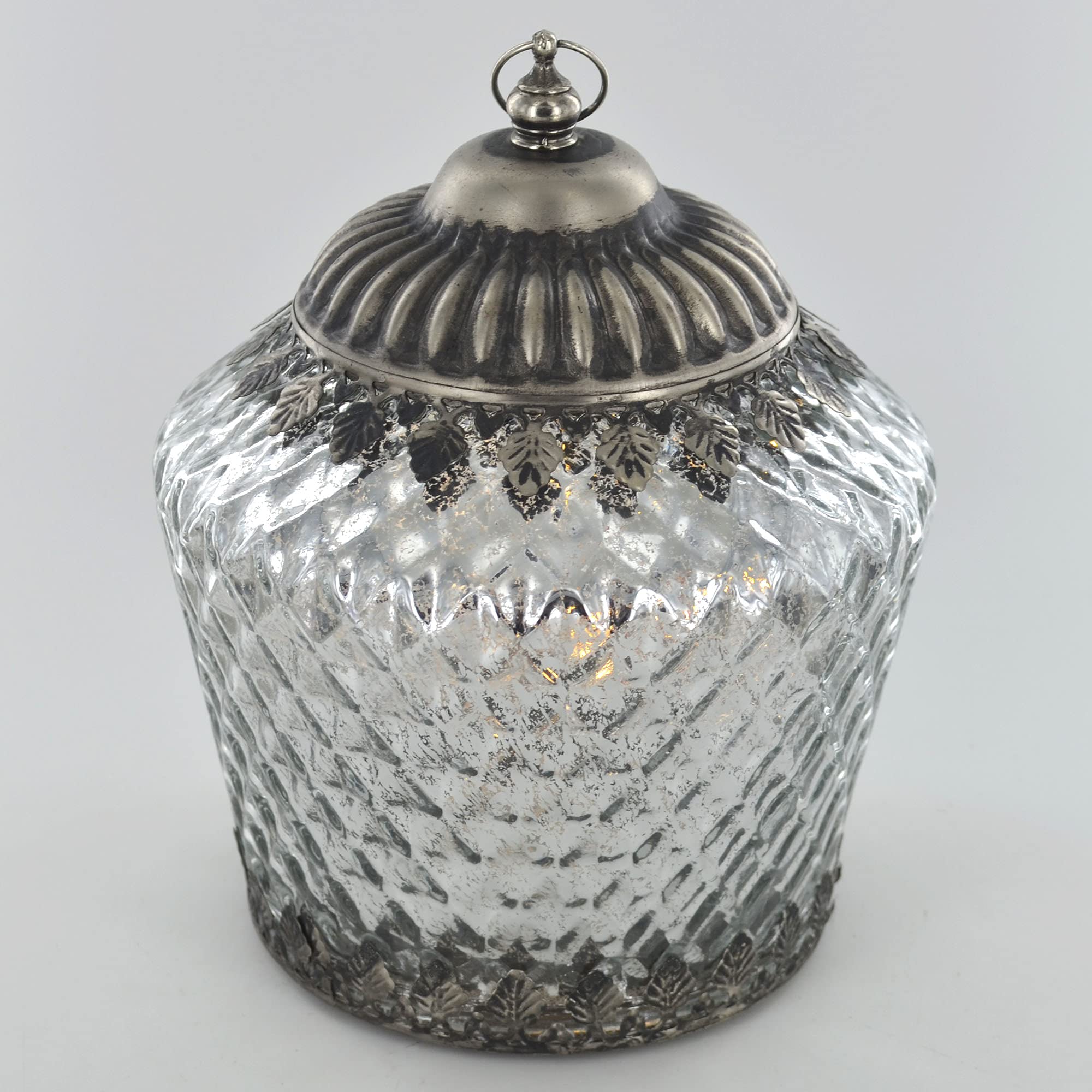 Prezents.com Gold,Silver Led Silver Moroccan Style Glass Battery Powered Lantern Home Decor Christmas 24489
