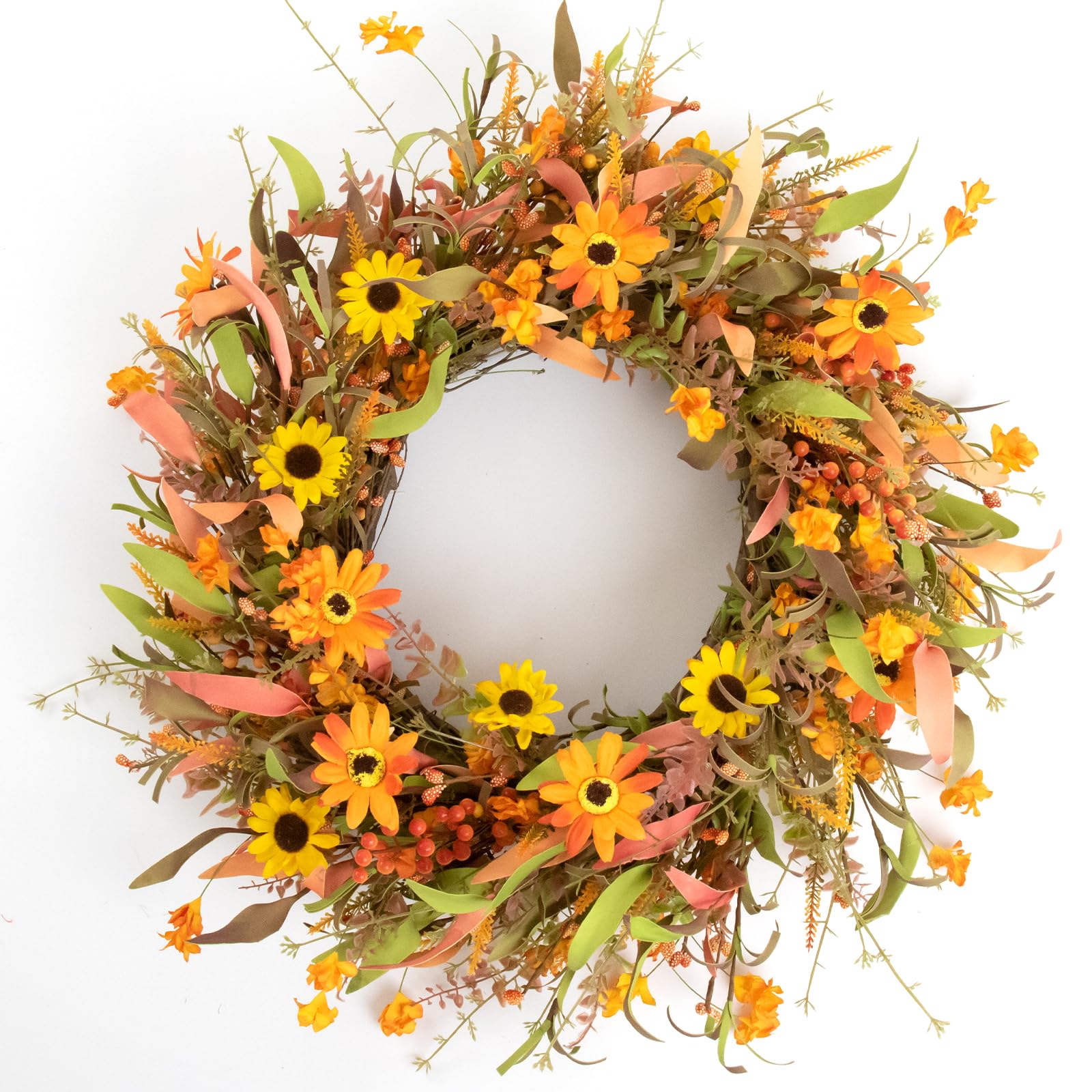 LLZLL Fall Wreath 22" Autumn Front Door Wreath with Eucalyptus Leaf Daisies and Berry Fall Wreaths for Indoors & Outside Thanksgiving Farmhouse Fall Wreaths for Front Door(Comes with Wreath Bag)