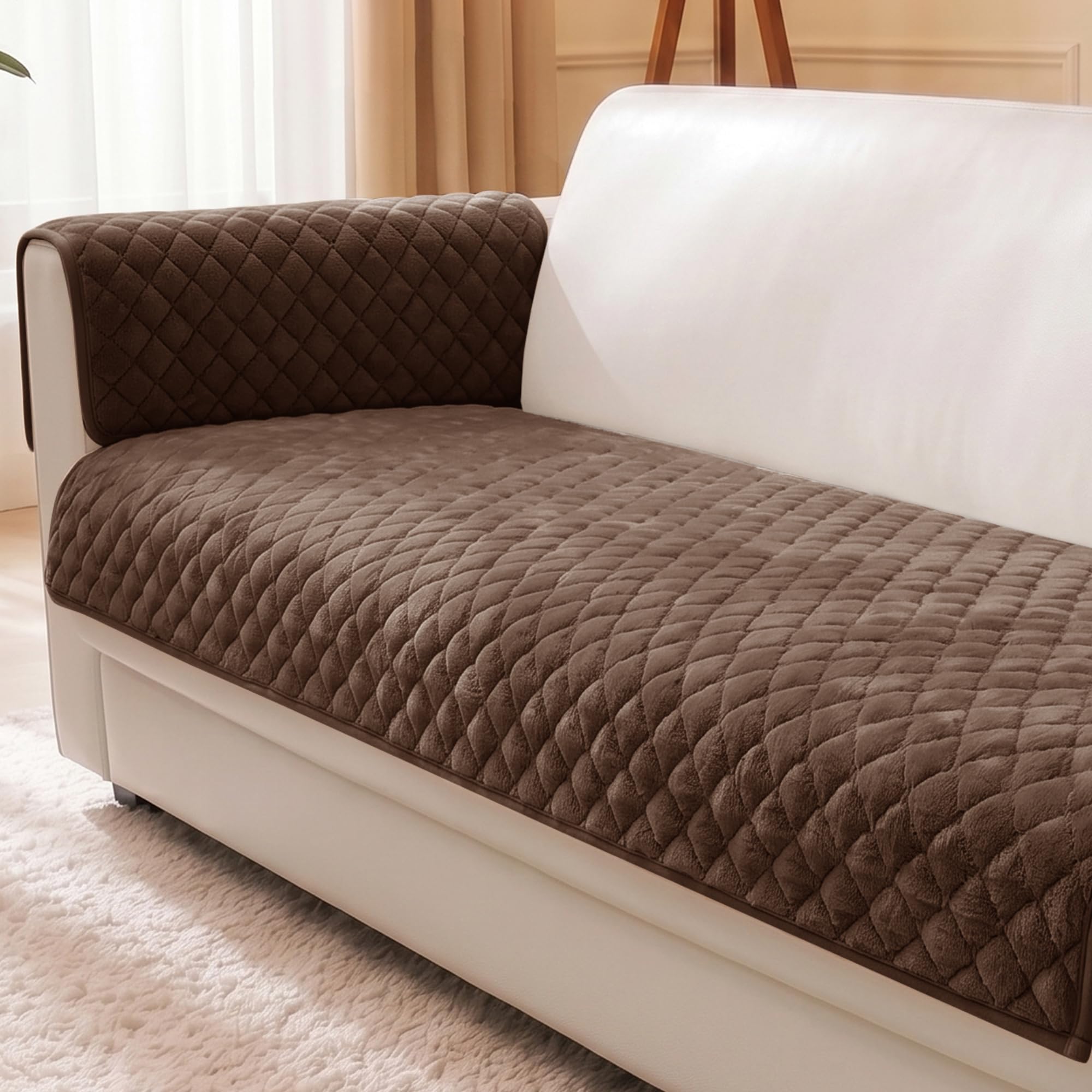 Story@Home Premium Quilted Anti Slip Sofa Cover Mats with ArmRest Covers for L Shape and 1/2/3 Seater Sofa | Make Your Own Sofa Cover Set, 70(D) x 180(L) cm - Brown-picture-24