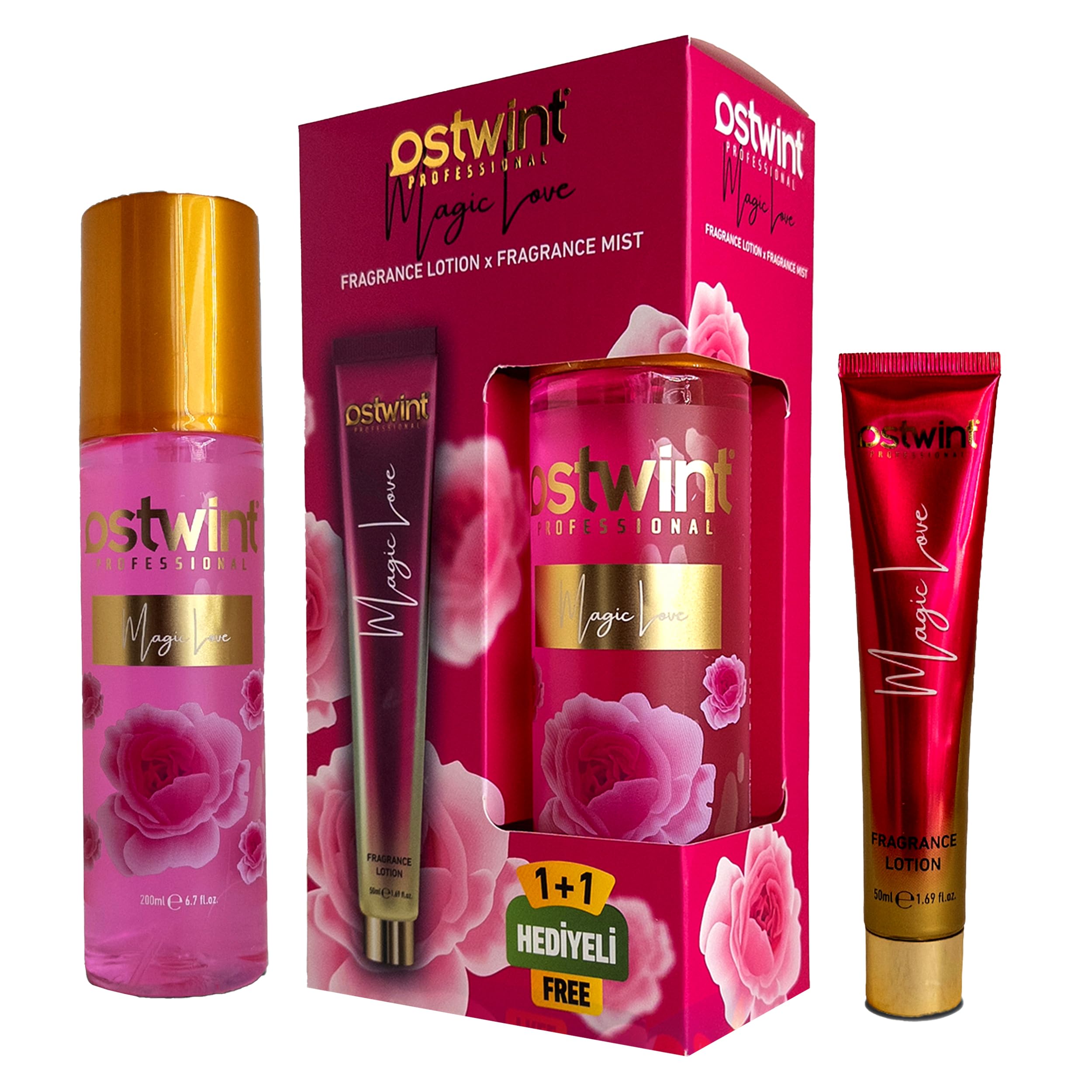 Ostwint Fragrance Mist Magic Love Vücut Spreyi 200ml & Vücut Kremi 50ml Set - Ferahlatıcı Romantik Esinti ve Çiçeksi Parfüm Kokusu