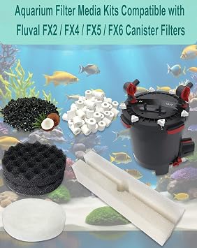 23 PCS Aquarium Media Kits Replacement for Fluval FX2 / FX4 / FX5 / FX6 Canister Filters, Including Bio-Foam Block, Carbon Sponge Filter, Ceramic Ring, Activated Carbon, Silicone Lubricant, Mesh Bag
