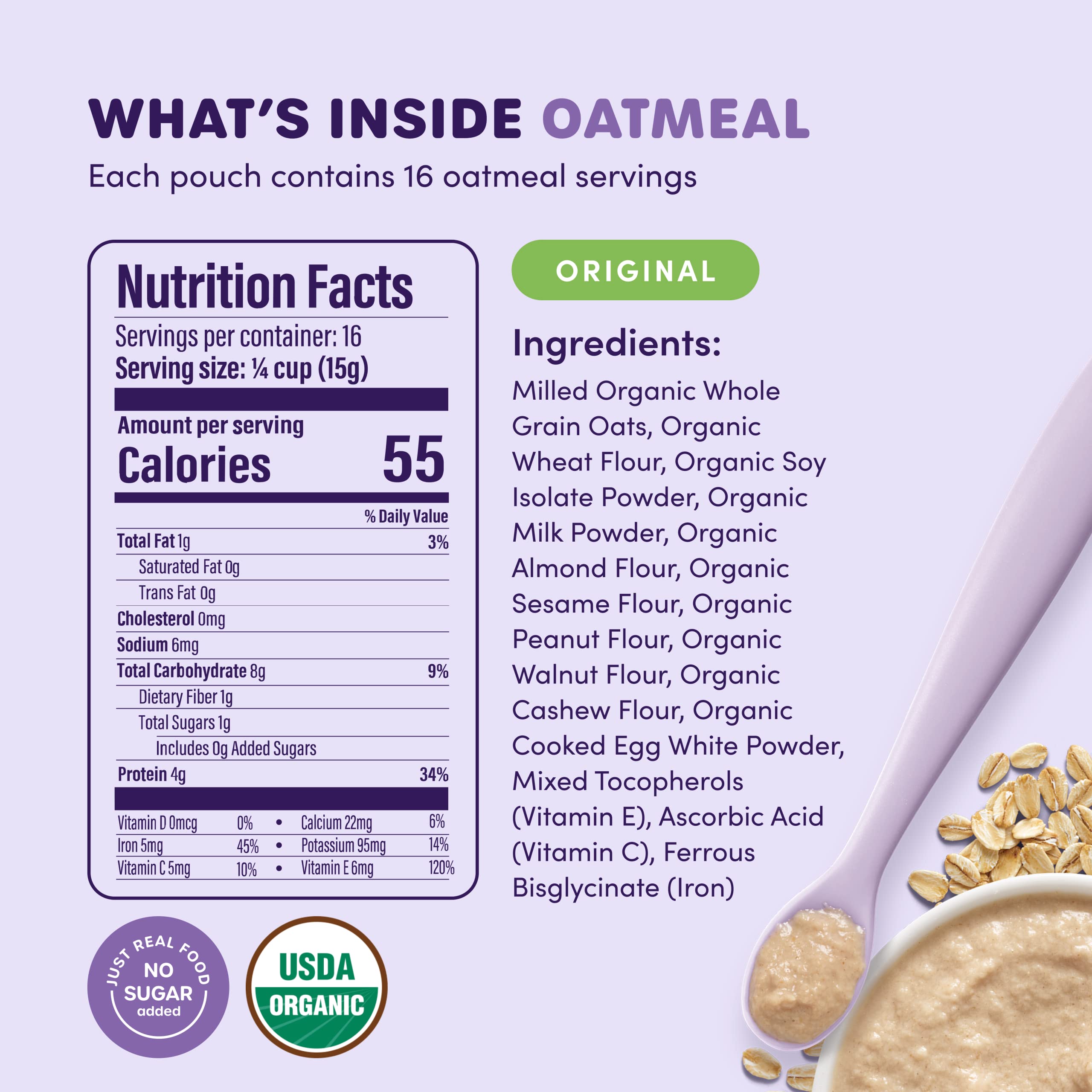 Ready, Set, Food! Oatmeal Organic Baby Cereal 16 Servings per Baby Food Pouch 9 Top