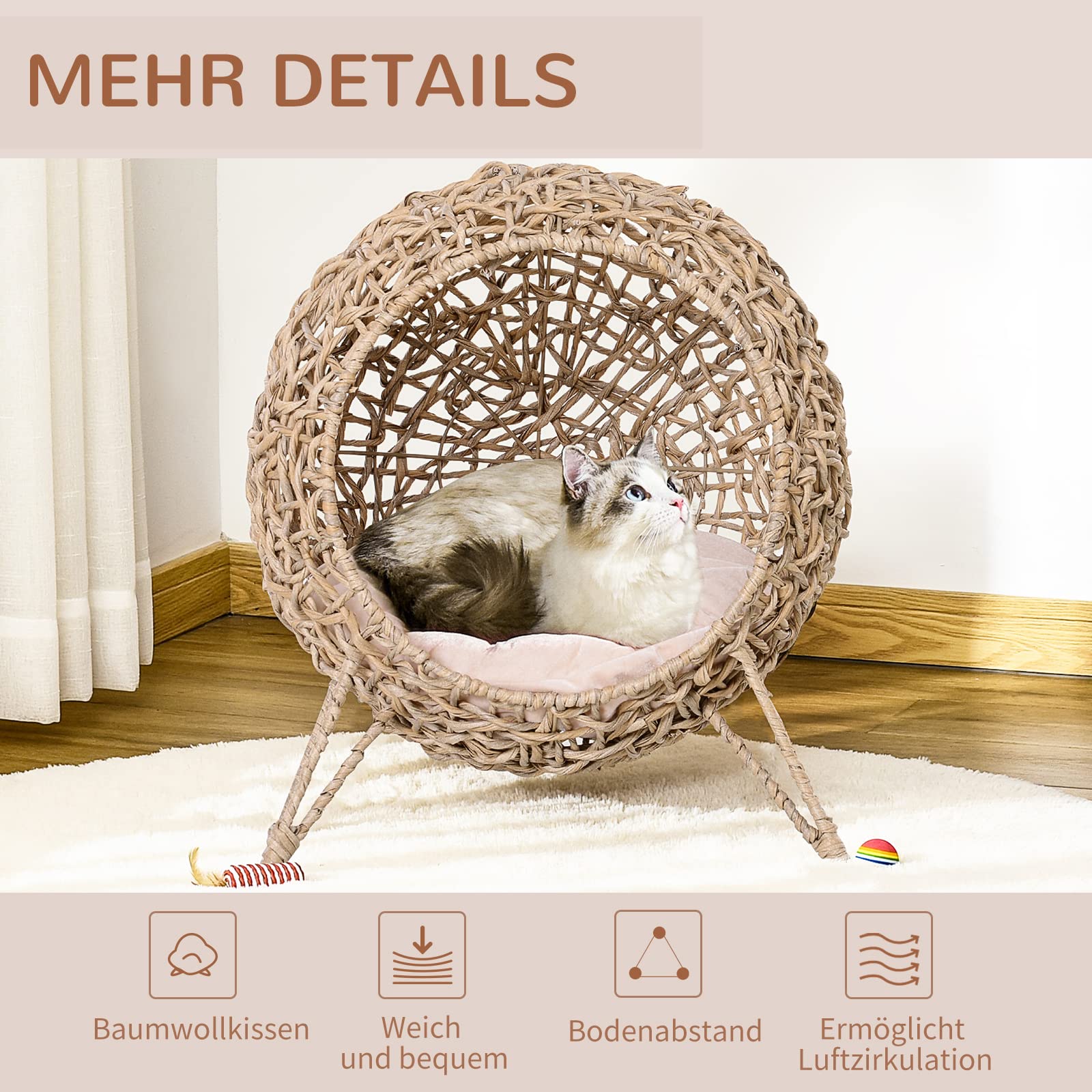 Relaxdays kattenhuis opvouwbaar, stevig zitbankje, indoor kattenmeubel, HxBxD 38,5 x 74,5 x 37 cm, kattenholletje, beige