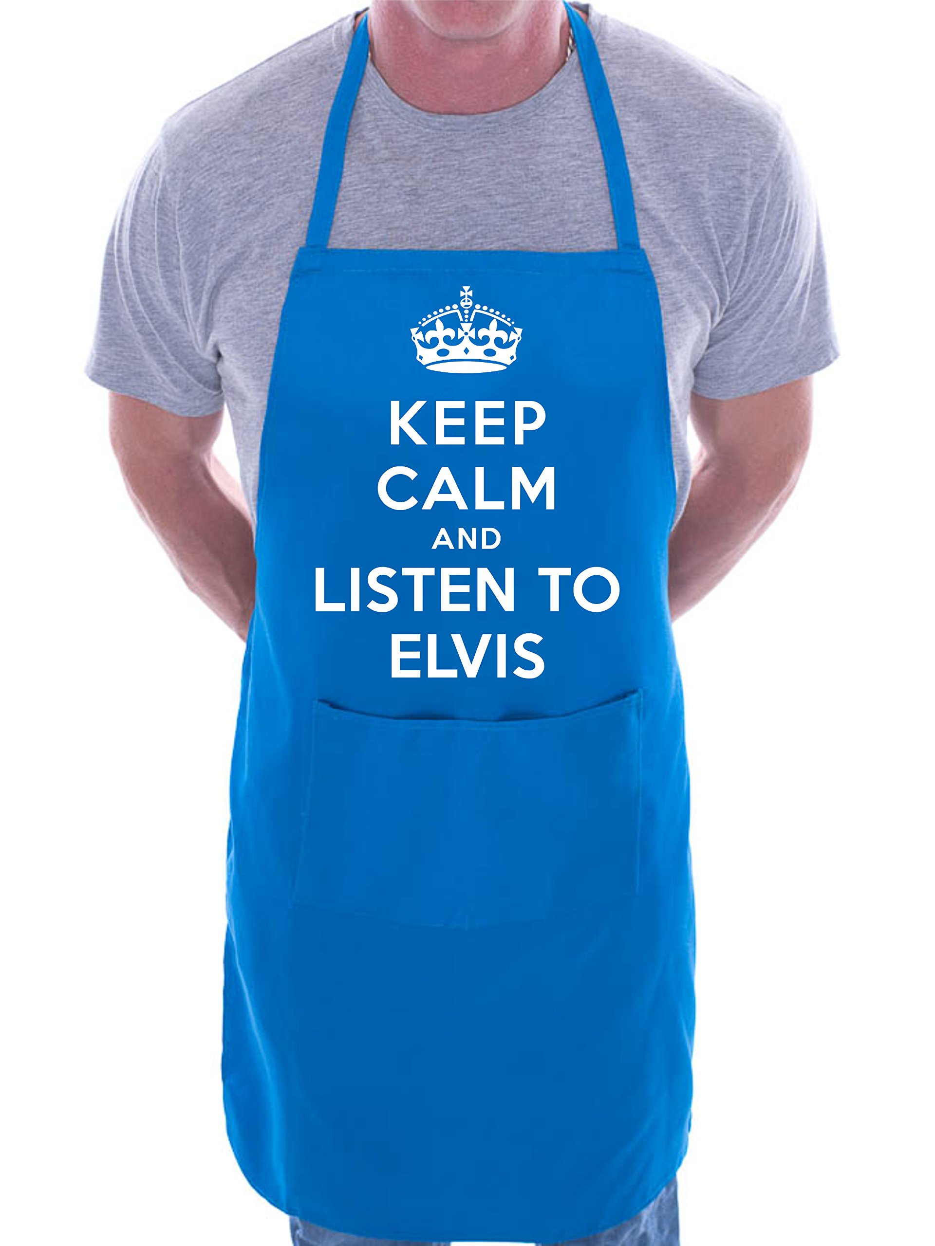 Print4u Men's Blue Keep Calm And Listen To Elvis Bbq Cooking Funny Novelty Apron