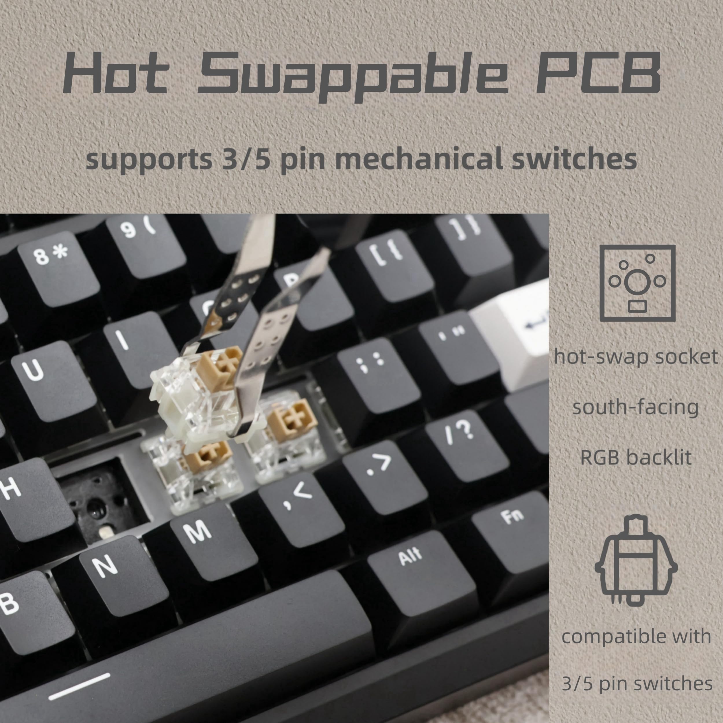 GMK87 TKL Kit de clavier mécanique trimode pour commutateurs 3/5 broches, 85 touches + bouton rotatif + écran TFT-LCD remplaçable à chaud, joint PCB, kit clavier à monter soi-même, noir