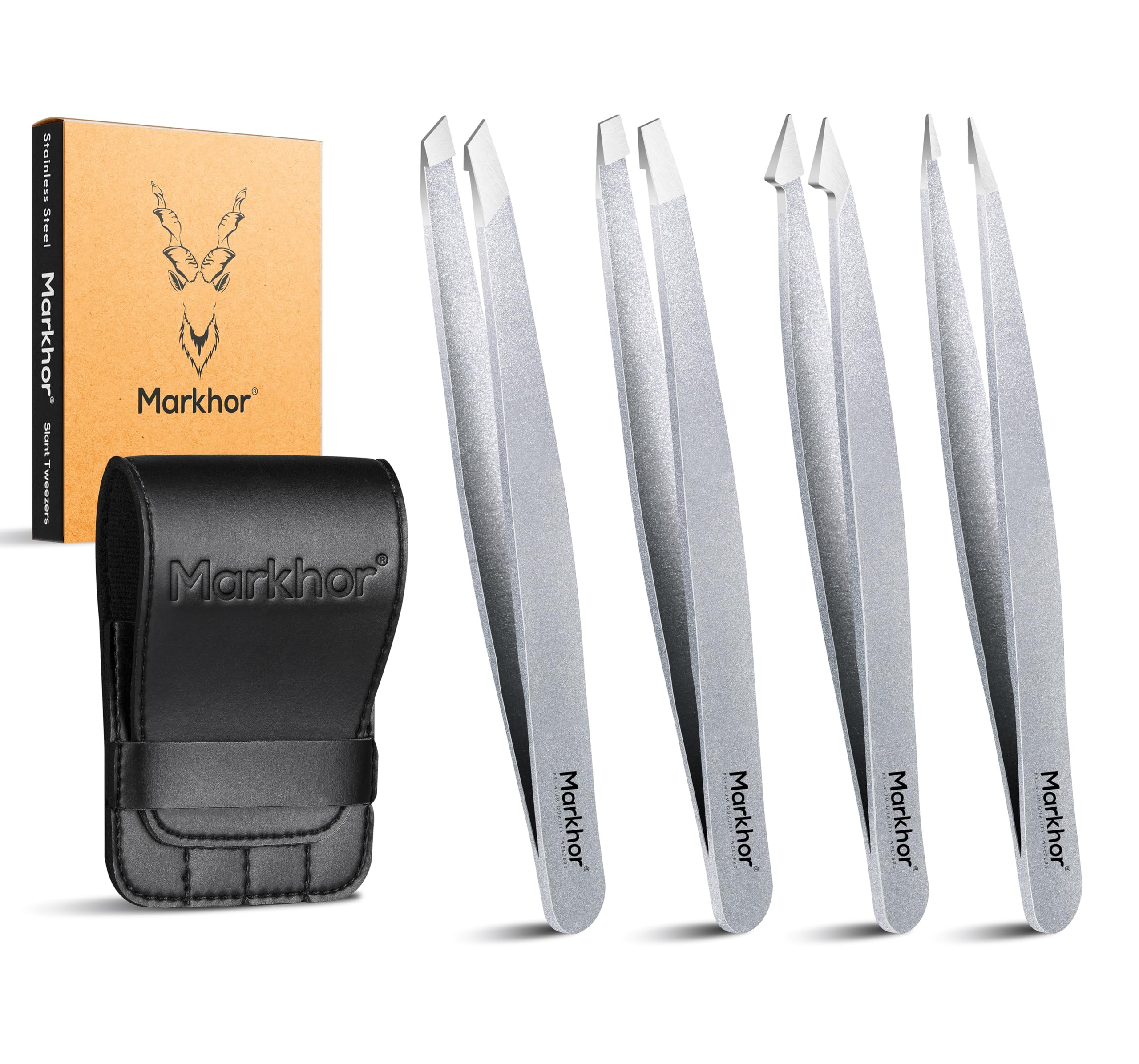 Markhor® Sparkle Silver Tweezers for Facial Hair Women, Pointed Tweezers Precision Tweezers Set, Eyebrow Tweezers Women, Slanted Tweezers Eyebrows, Hair Tweezers