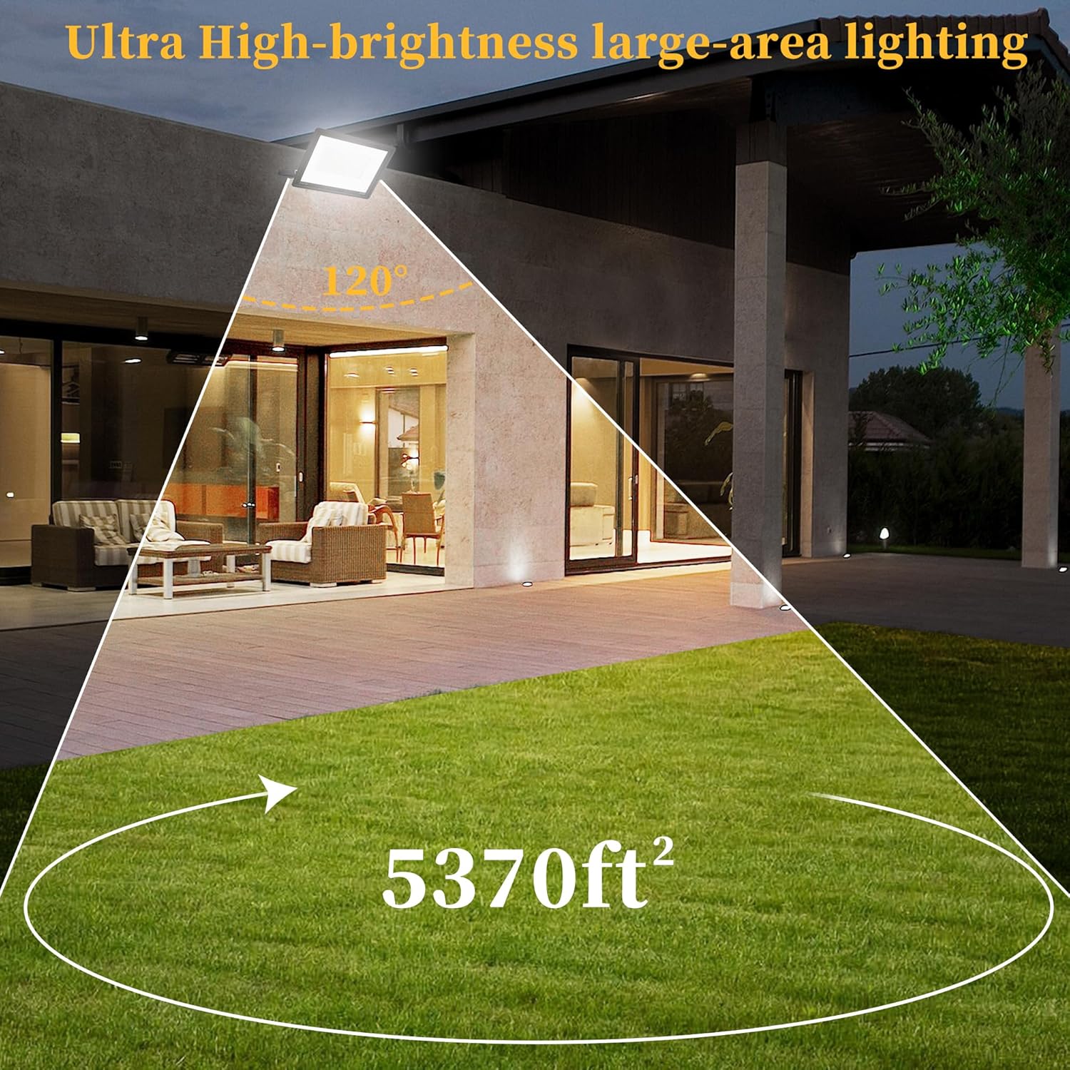 ADYENA 2 Pack 200W LED Flood Lights Outdoor Plug in, 25000 LM Super Bright Led Stadium Lights, Waterproof LED Work Light, IP66 6000K Daylight White Floodlights for Patio Yard Garden Playground