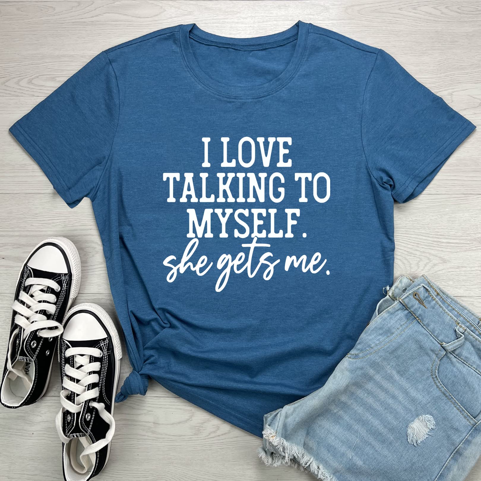 LOOKFACE T-shirt da donna girocollo morbide t-shirt grafiche carine, Heather Indigo, L