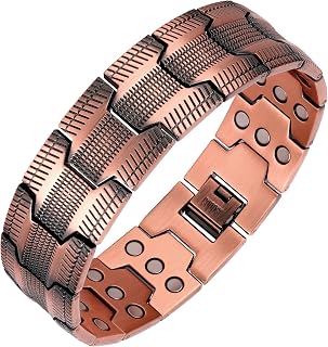 Feraco Men's 99.99% Pure Copper Magnetic Bracelet - 3X Strength Magnets, Adjustable Fit, Hypoallergenic Therapy for Pain Relief