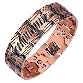 Feraco 3X Strength Copper Bracelets for Men Magnetic Bracelet with 3 Row Neodymium Magnets Adjustable Length, Pure Copper Jewelry Gifts for Men (Copper, Tyre Graphics)