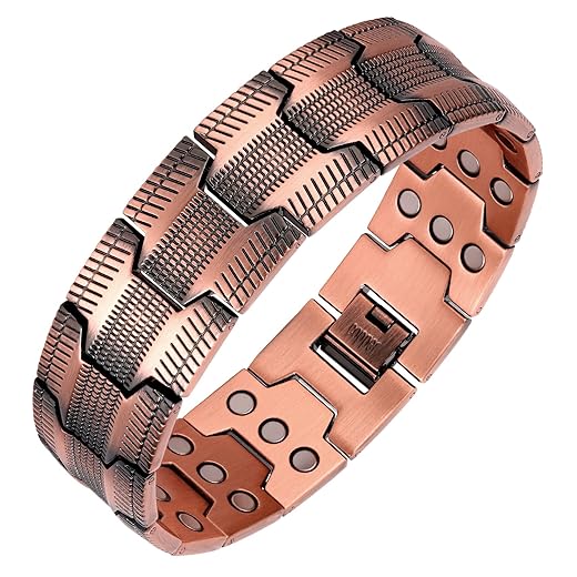 Feraco Men's Copper Bracelet,3X Strength 99.99% Pure Copper Magnetic Bracelets with Magnets,Adjustable Length with Sizing Tool
