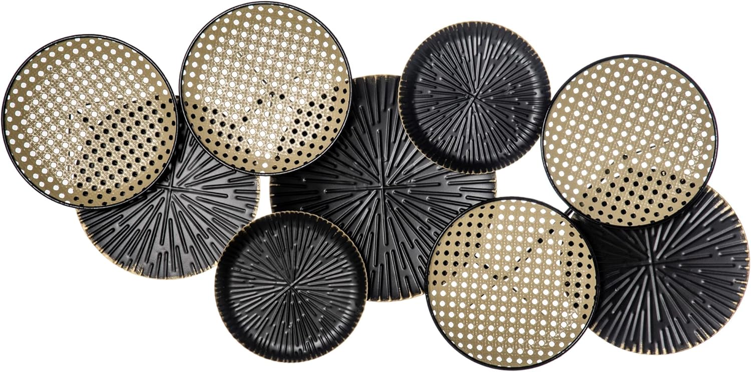 HOMCOM Decoración de Pared de Metal 3D Diseño de Círculos 100x48 cm Escultura de Pared Adornos de Pared Metálicos para Salón Dormitorio Cocina Negro y Marrón