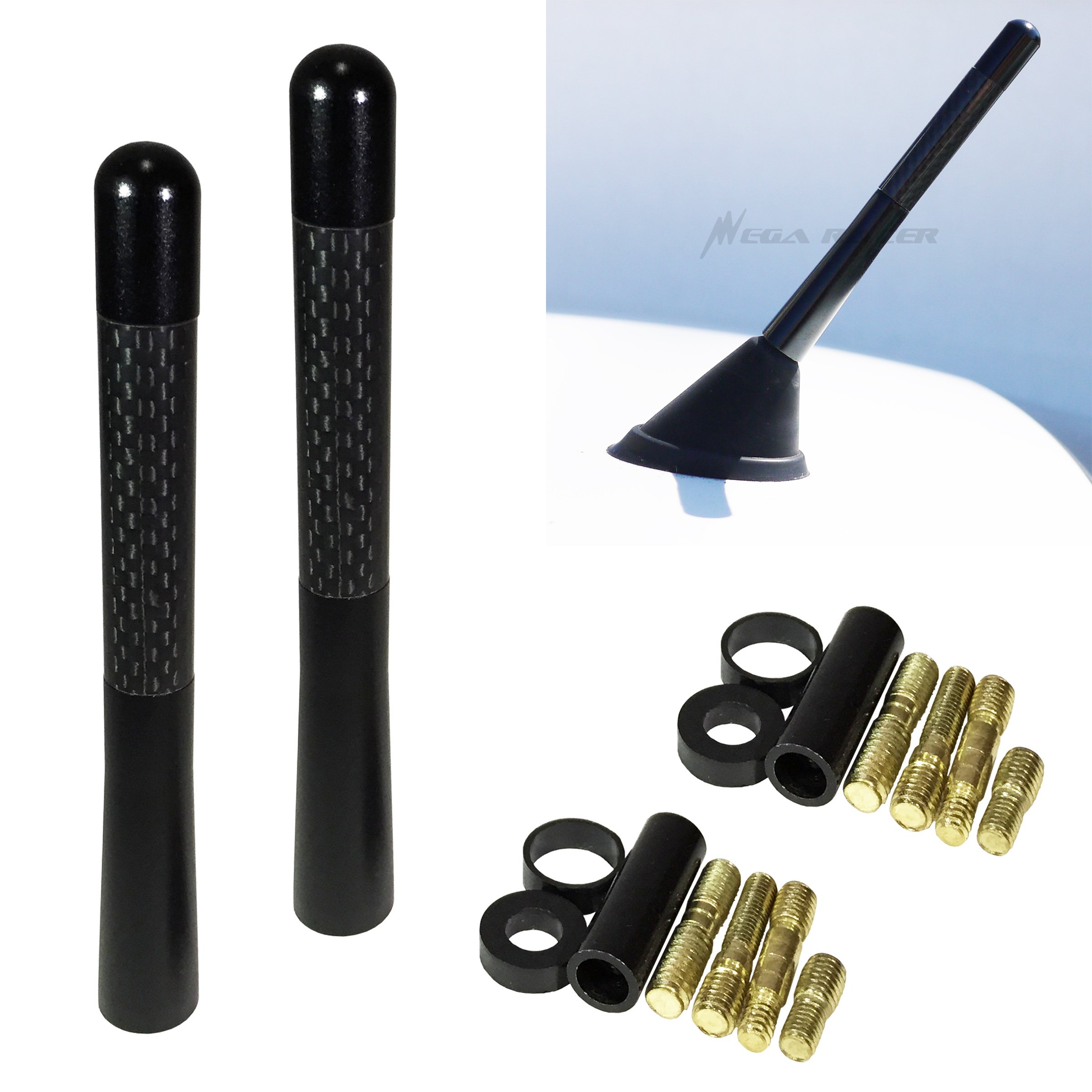 5-Inch Silver Carbon Fiber Style Short Antenna – Universal JDM Screw-On For Cars & Trucks