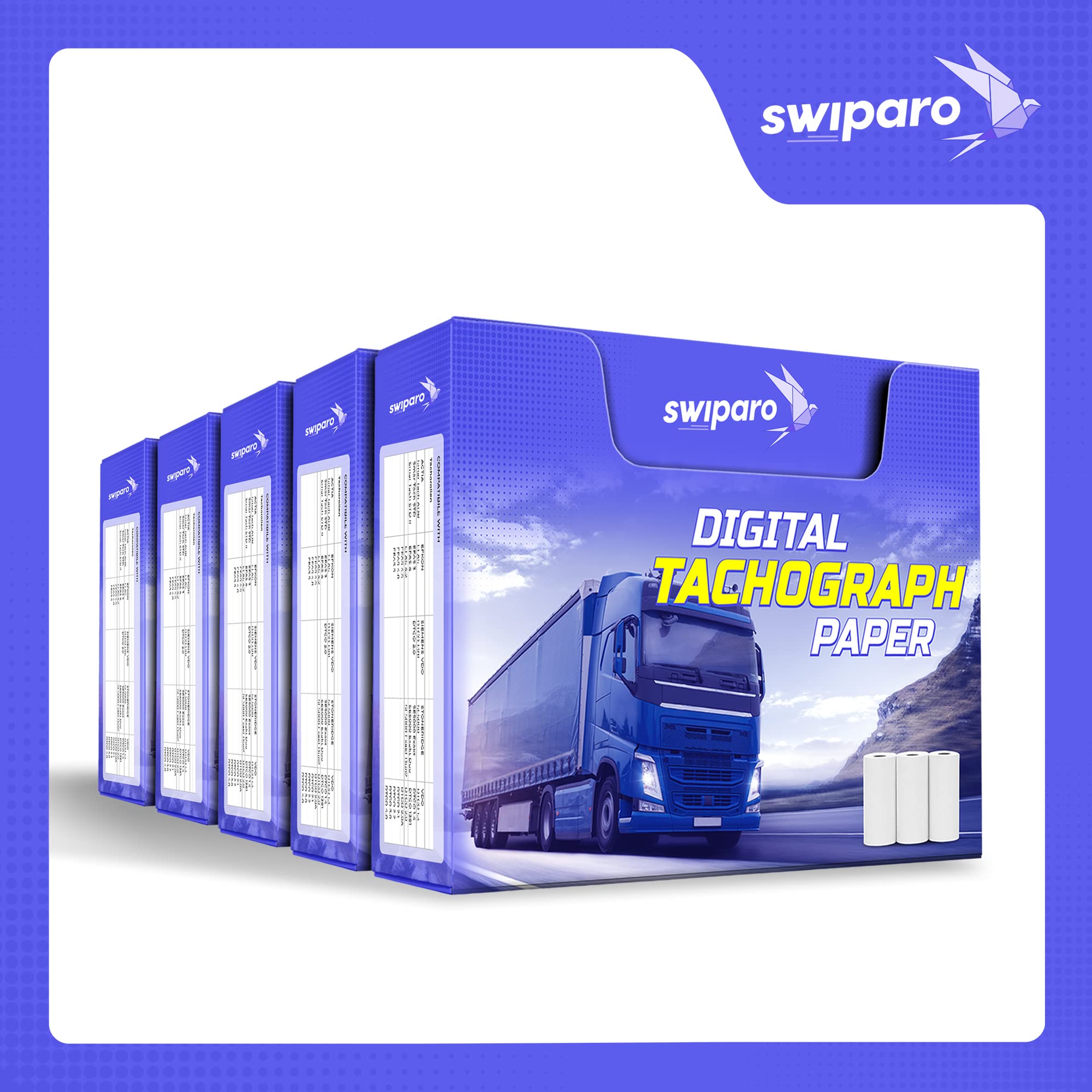 SWIPARO - Certified Tachograph Paper Rolls - Thermal Paper for All Truck Digital Tachographs - 57/8mm (Pack of 15) - Image 2