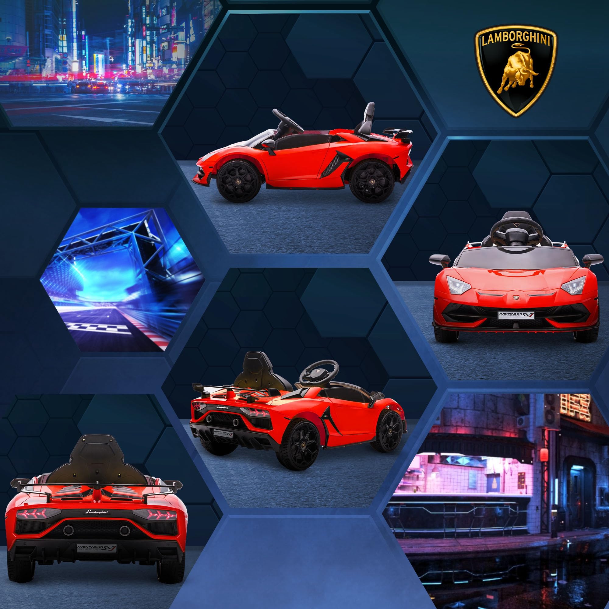 HOMCOM Samochód elektryczny dla dzieci Lamborghini Aventador SVJ Roadster 12 V, samochód dziecięcy z pilotem zdalnego sterowania 2,4 G, 2 silniki, pojazd dziecięcy z klaksonem MP3, muzyka, delikatny