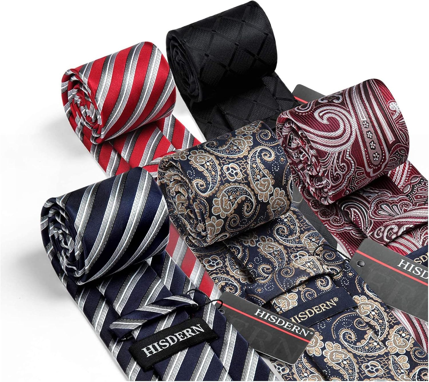 HISDERN Mens Ties Set 5PCS Collection Tie with Pocket Sqaure Formal Business Necktie Present Box Neckties Set for Men - Image 3
