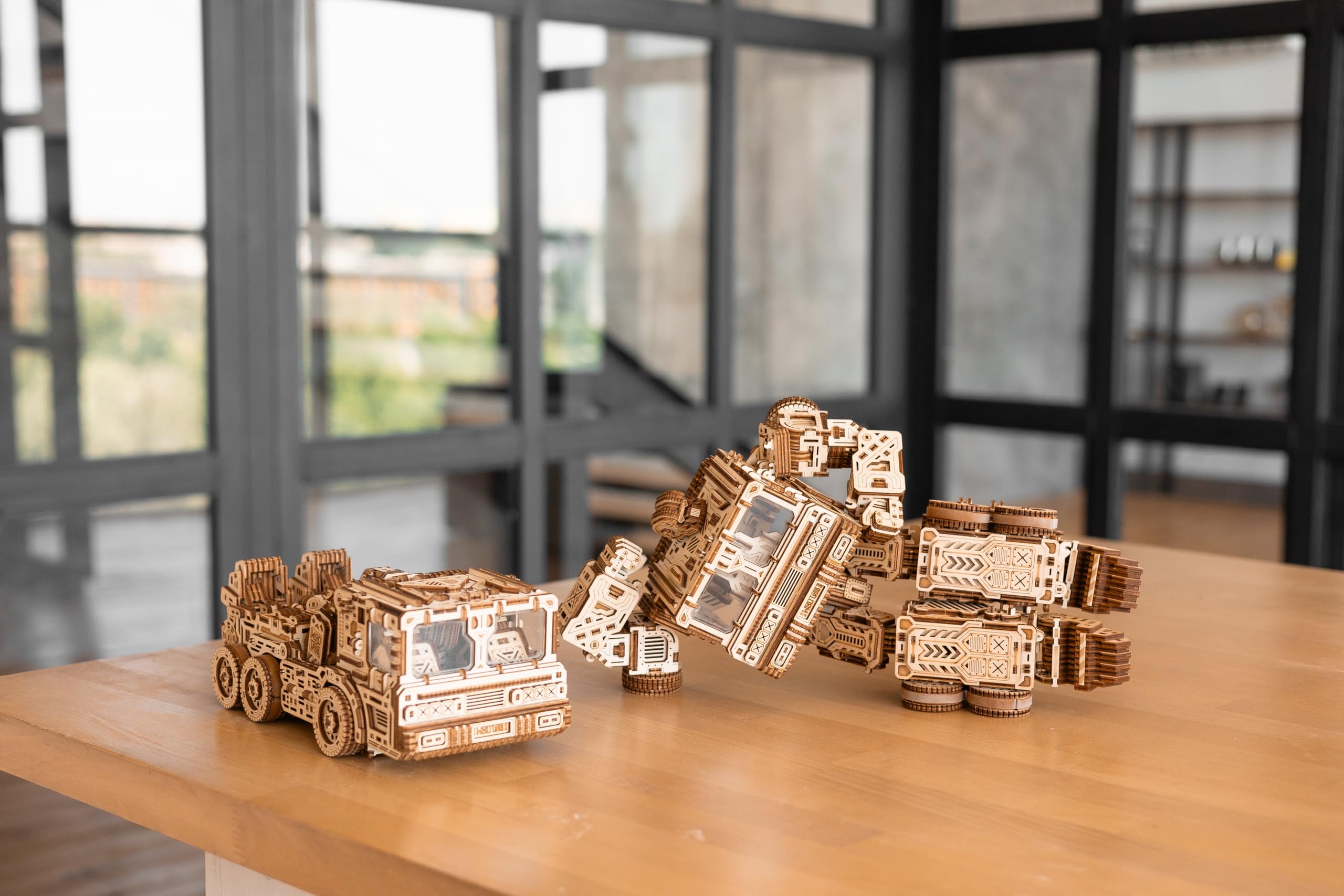Wood Trick Timbertron Roboter und Lastwagen, 3D-Holzpuzzle zum Bauen für Erwachsene und Kinder – fährt bis zu 2,74 m lang – Holzmodelle, technisches DIY-Projekt, mechanische 3D-Puzzles, Modellbausätze