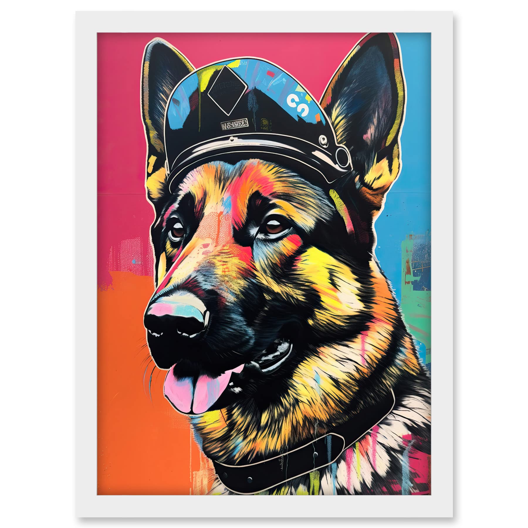 Artery8 German Shepherd Wearing Police Hat Modern Pop Art Artwork Framed A3 Wall Art Print